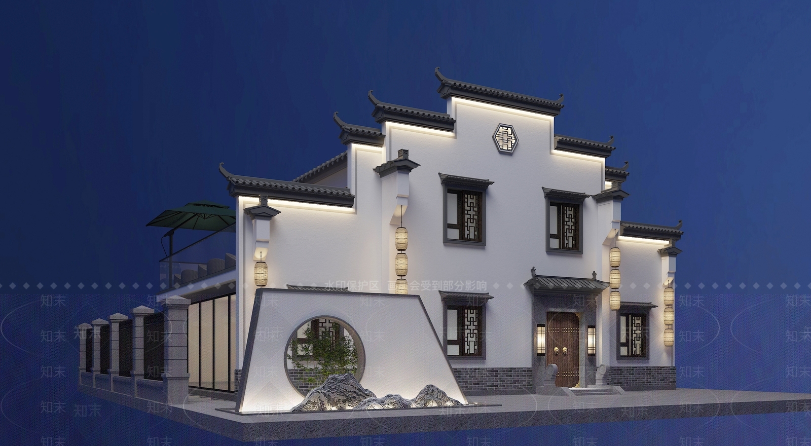 新中式微派建筑建筑外观3D模型下载【ID:552287688】