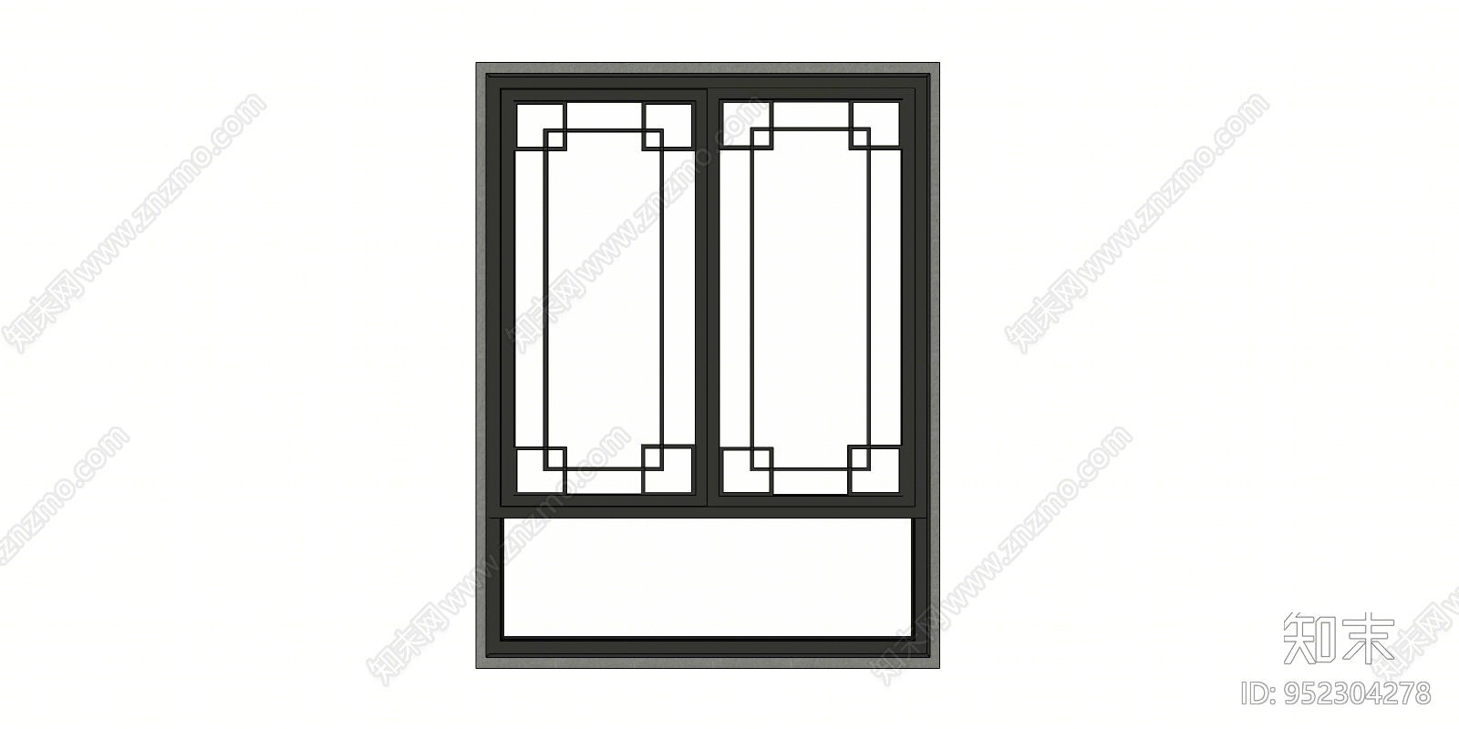 新中式风格平开窗SU模型下载【ID:952304278】