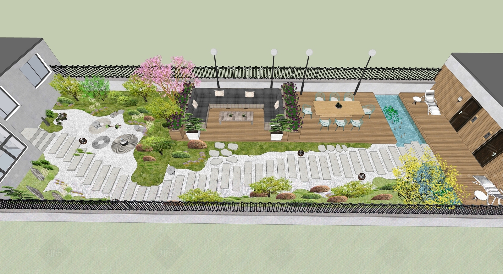 日式风格住宅景观SU模型下载【ID:552309496】