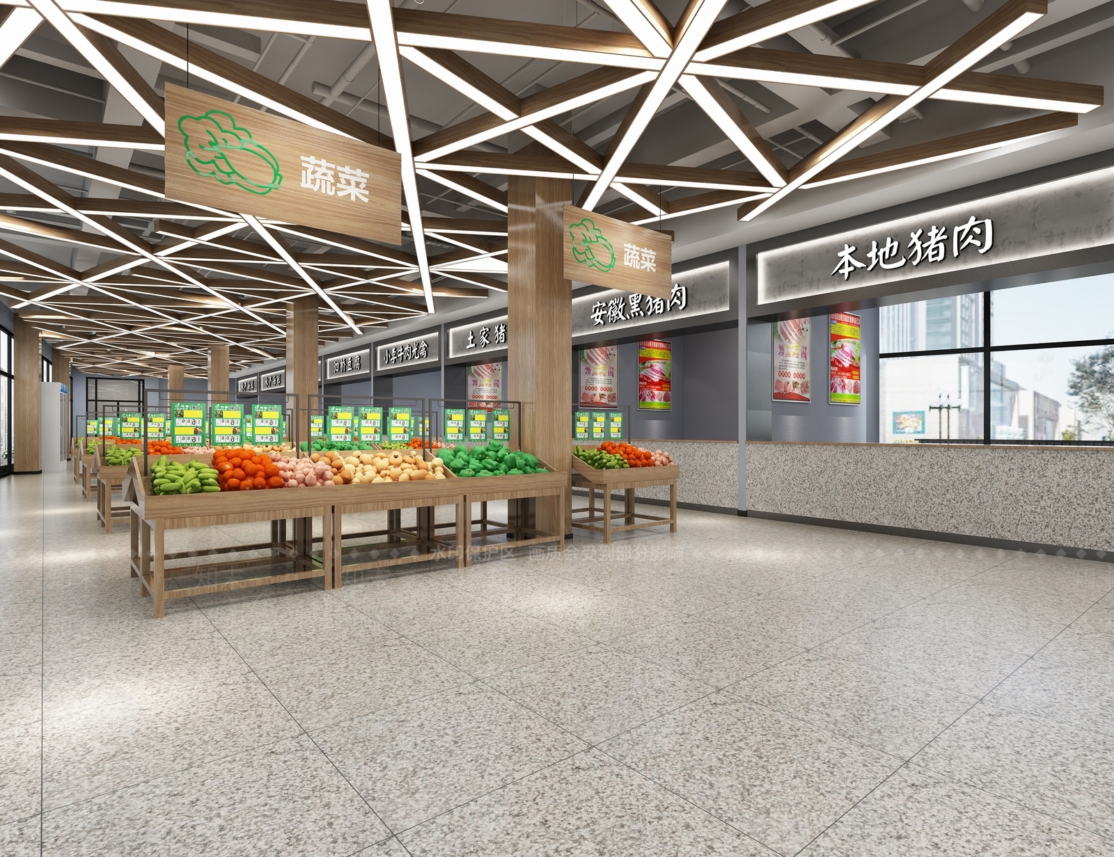 现代水果蔬菜粮食市场3D模型下载【ID:652315332】