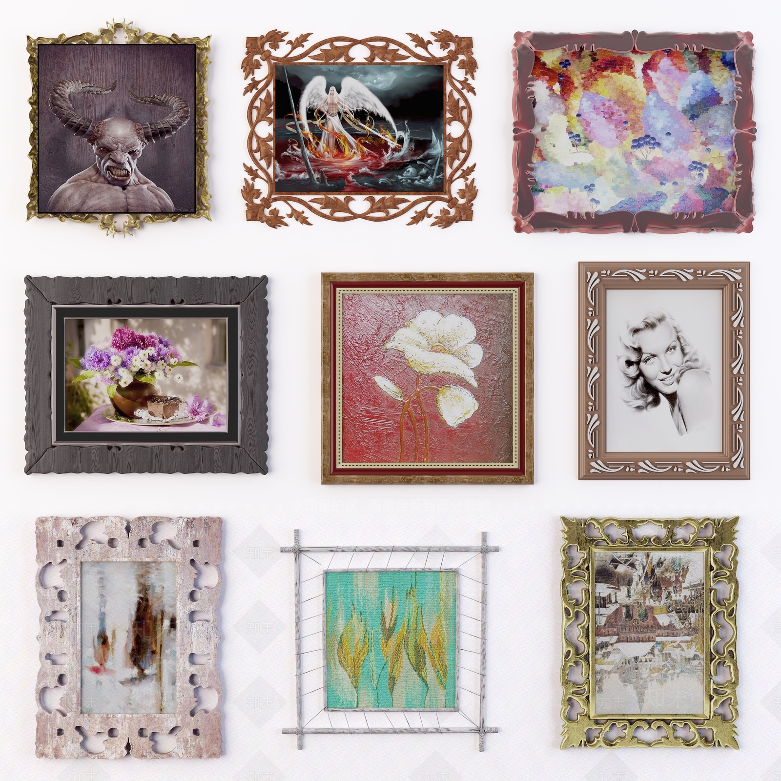 欧式古典相框3D模型下载【ID:752329400】