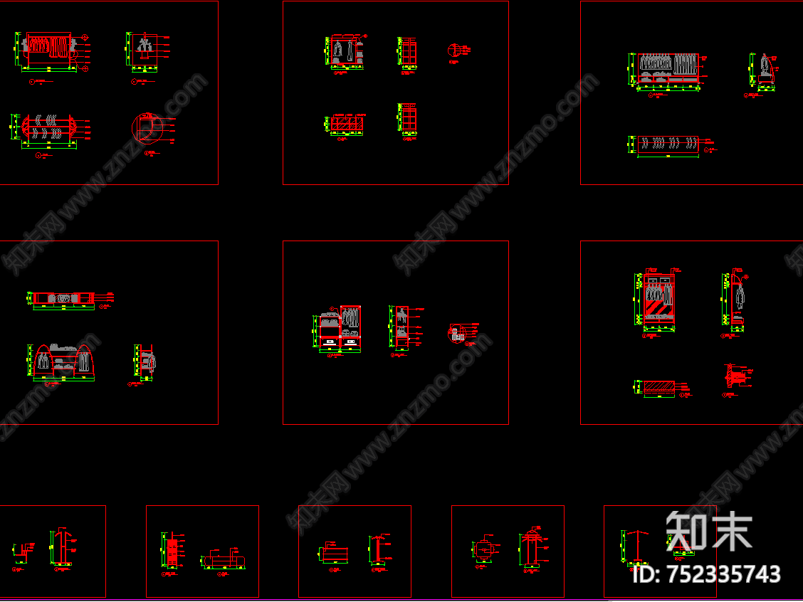 11套服装店货架CAD图块施工图下载【ID:752335743】