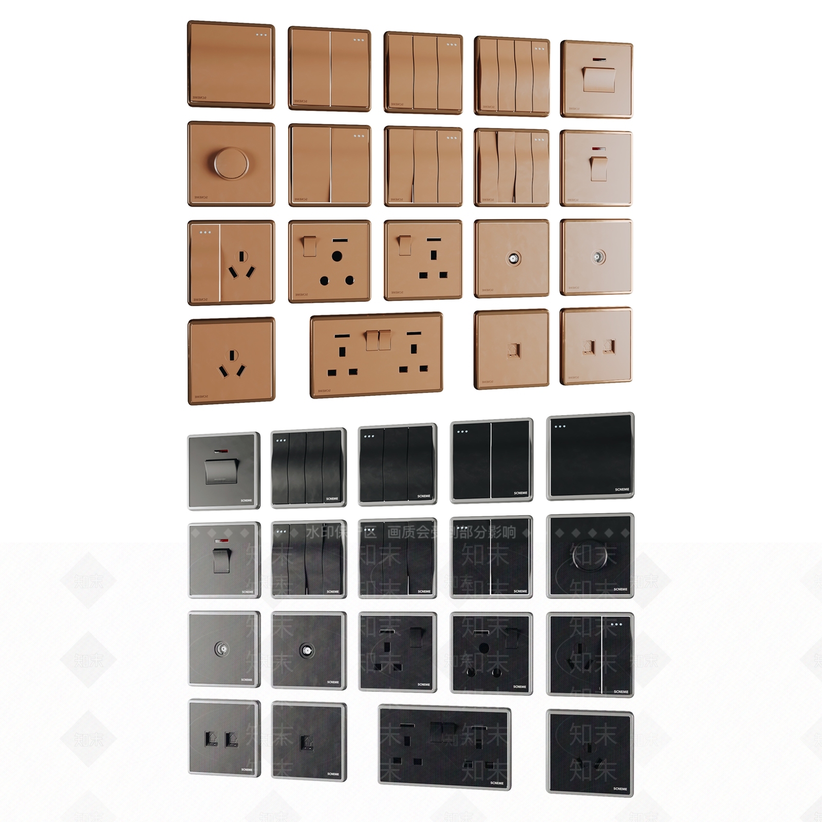 现代插座开关面板3D模型下载【ID:752359381】