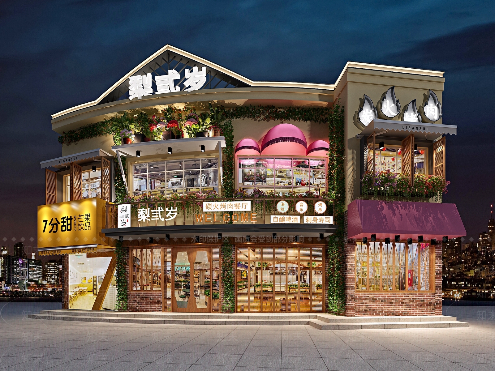 北欧烤肉店门头外观3D模型下载【ID:352390506】