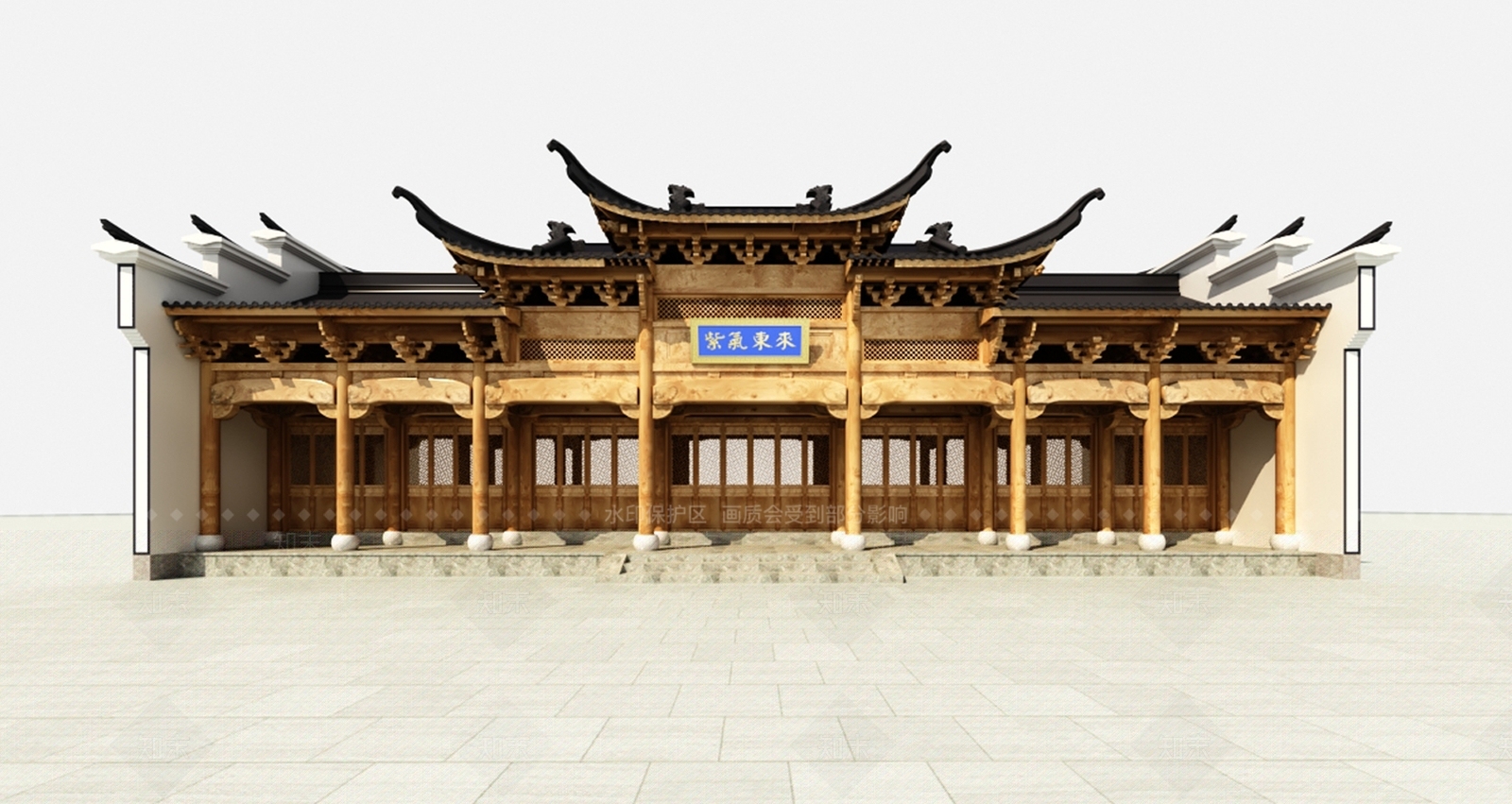 中式风格实木古建门楼3D模型下载【ID:252399841】