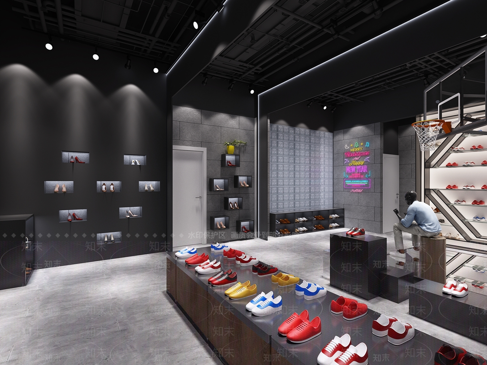工业风男鞋店3D模型下载【ID:752410738】