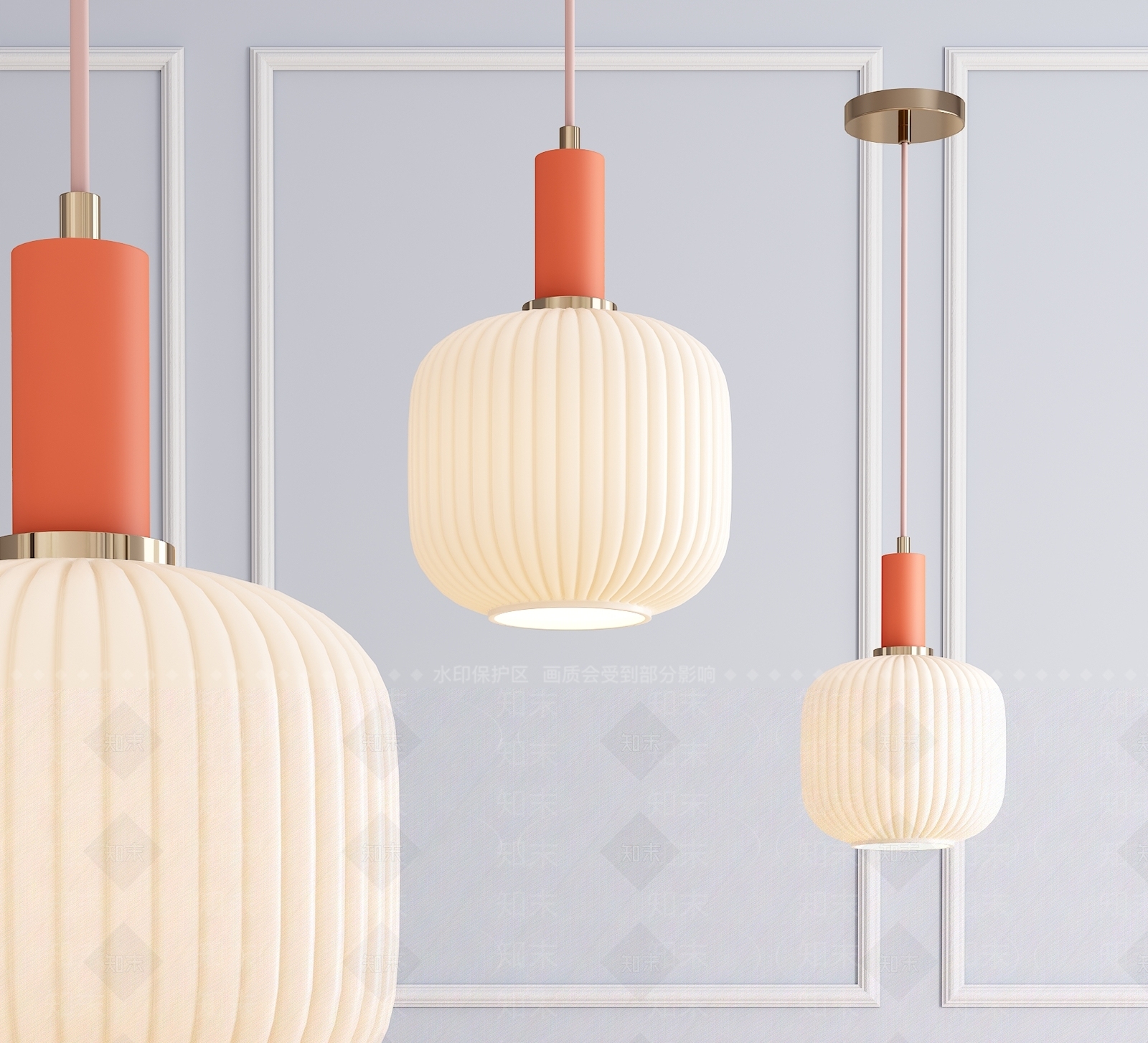 现代灯笼造型吊灯3D模型下载【ID:552420888】