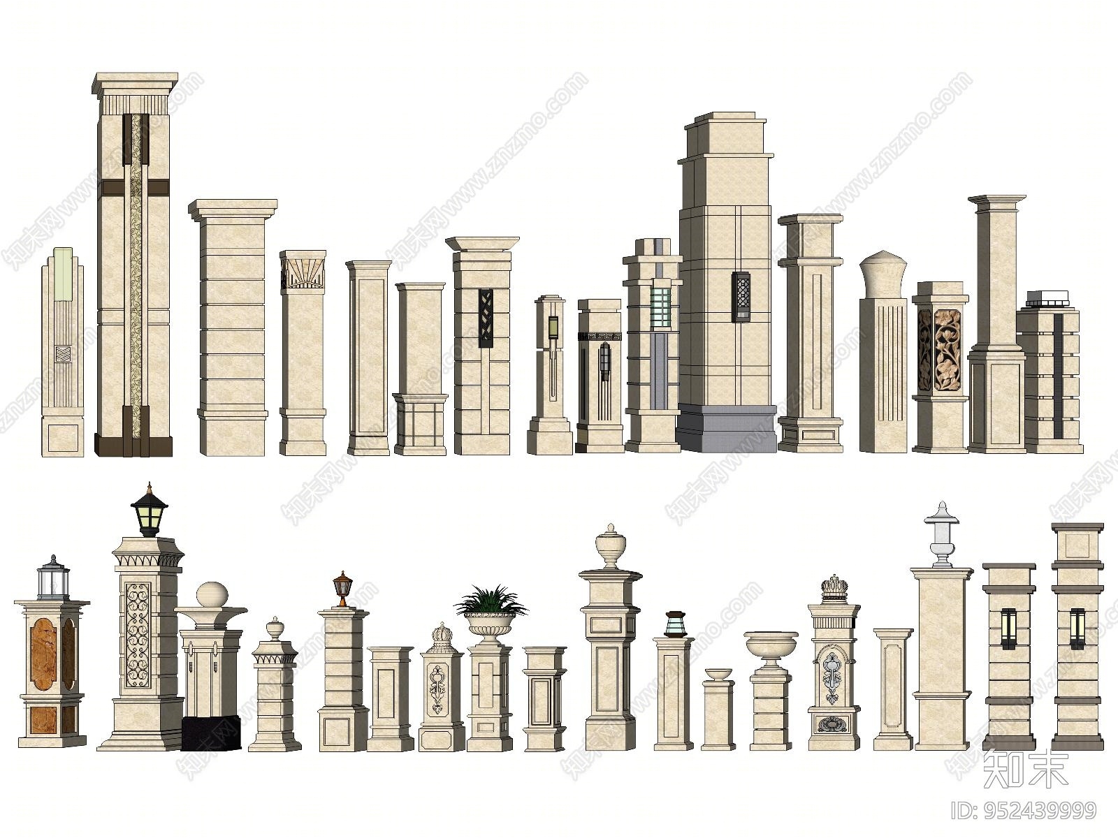 欧式风格门柱组合SU模型下载【ID:952439999】