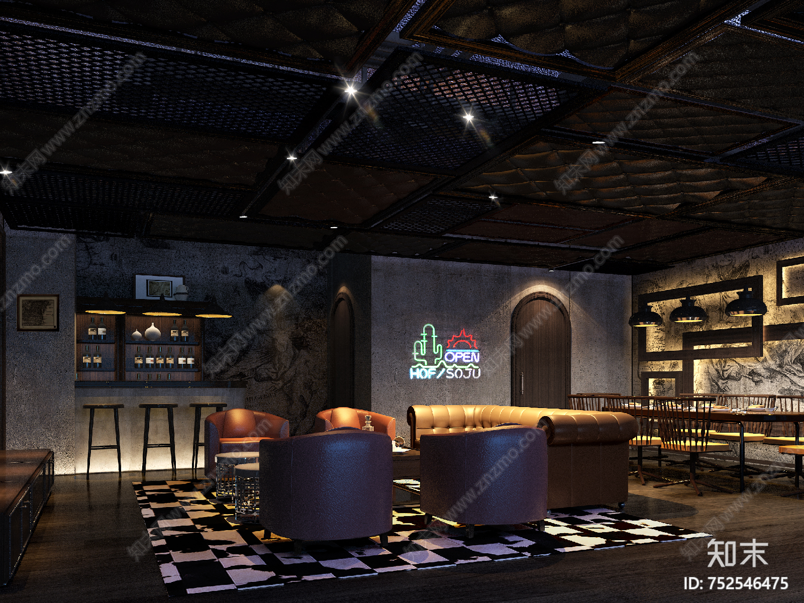 工业风格复古loft酒吧咖啡厅CAD施工图纸效果图施工图下载【ID:752546475】