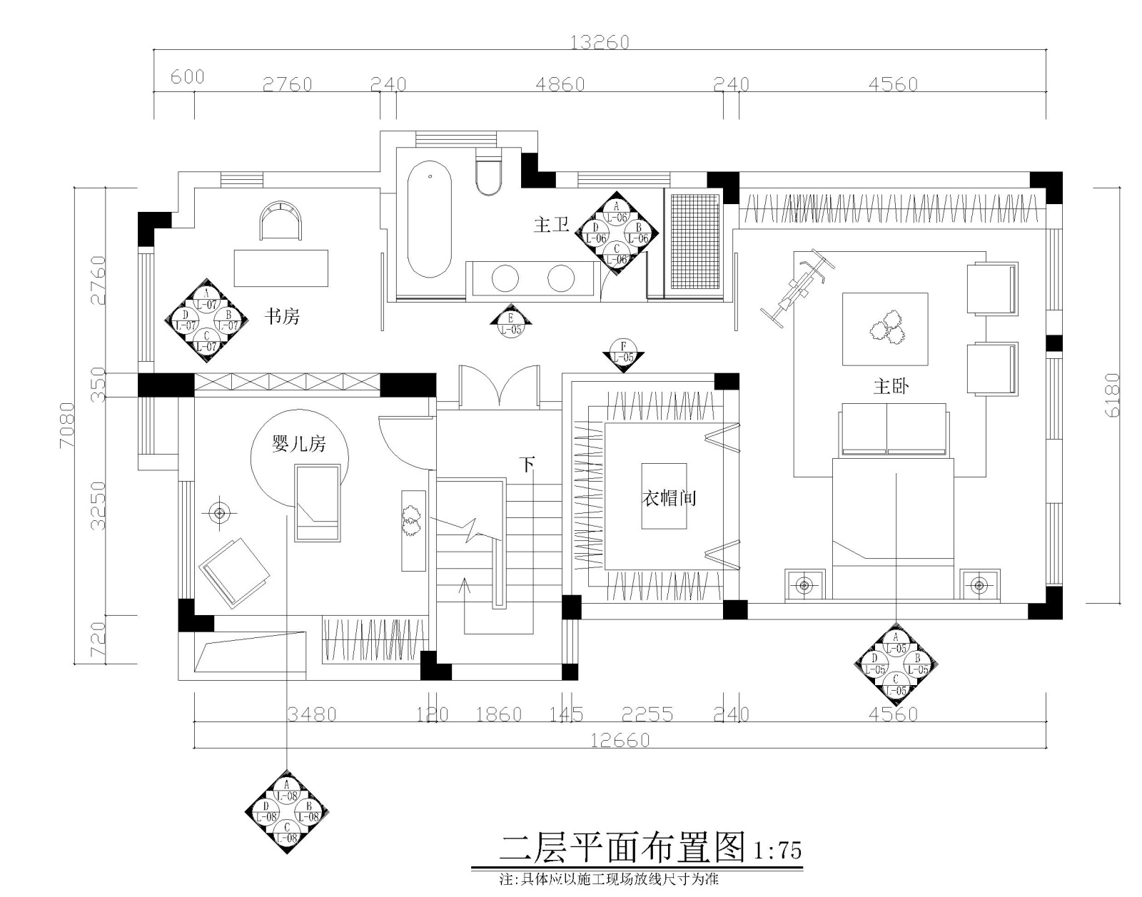 两层现代简约风格两居室家居住宅cad施工图下载【ID:552571596】