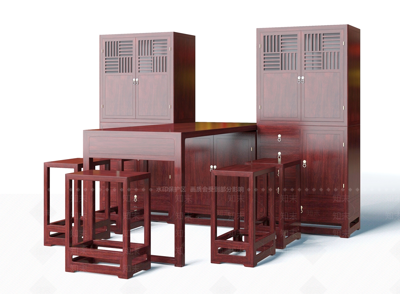 中式吧台吧椅组合3D模型下载【ID:652575325】