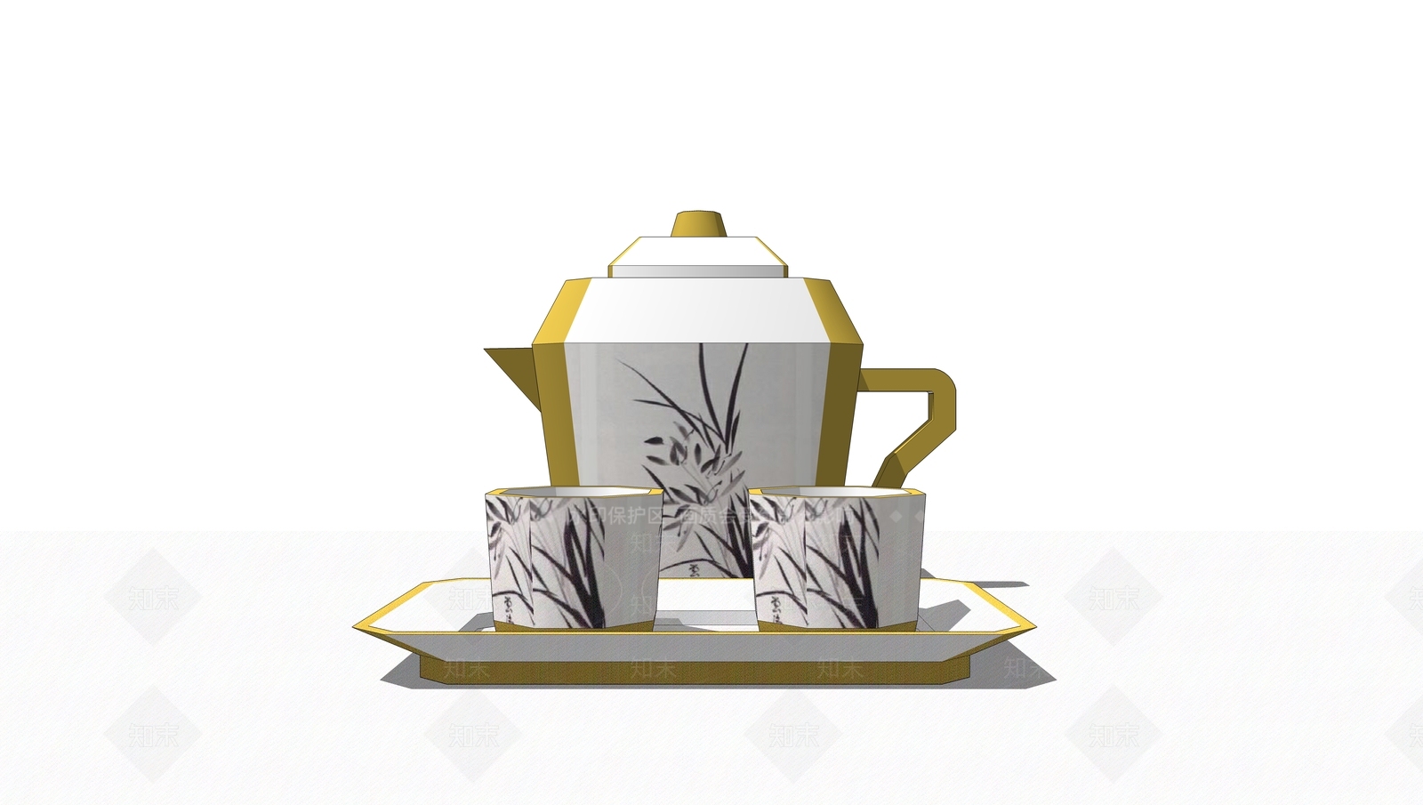 中式风格茶壶茶杯组合SU模型下载【ID:752593897】