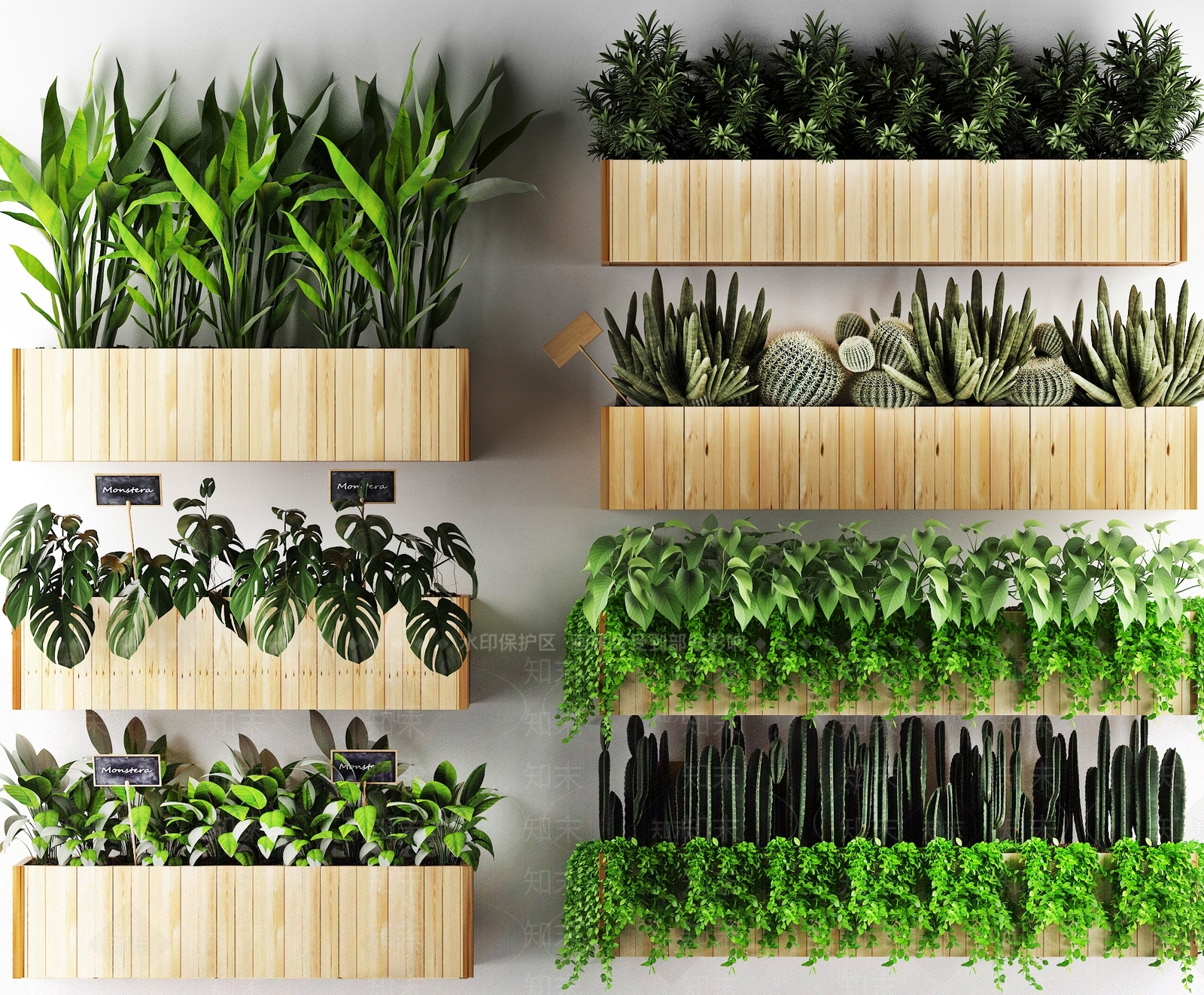 北欧墙挂绿植3D模型下载【ID:452595234】