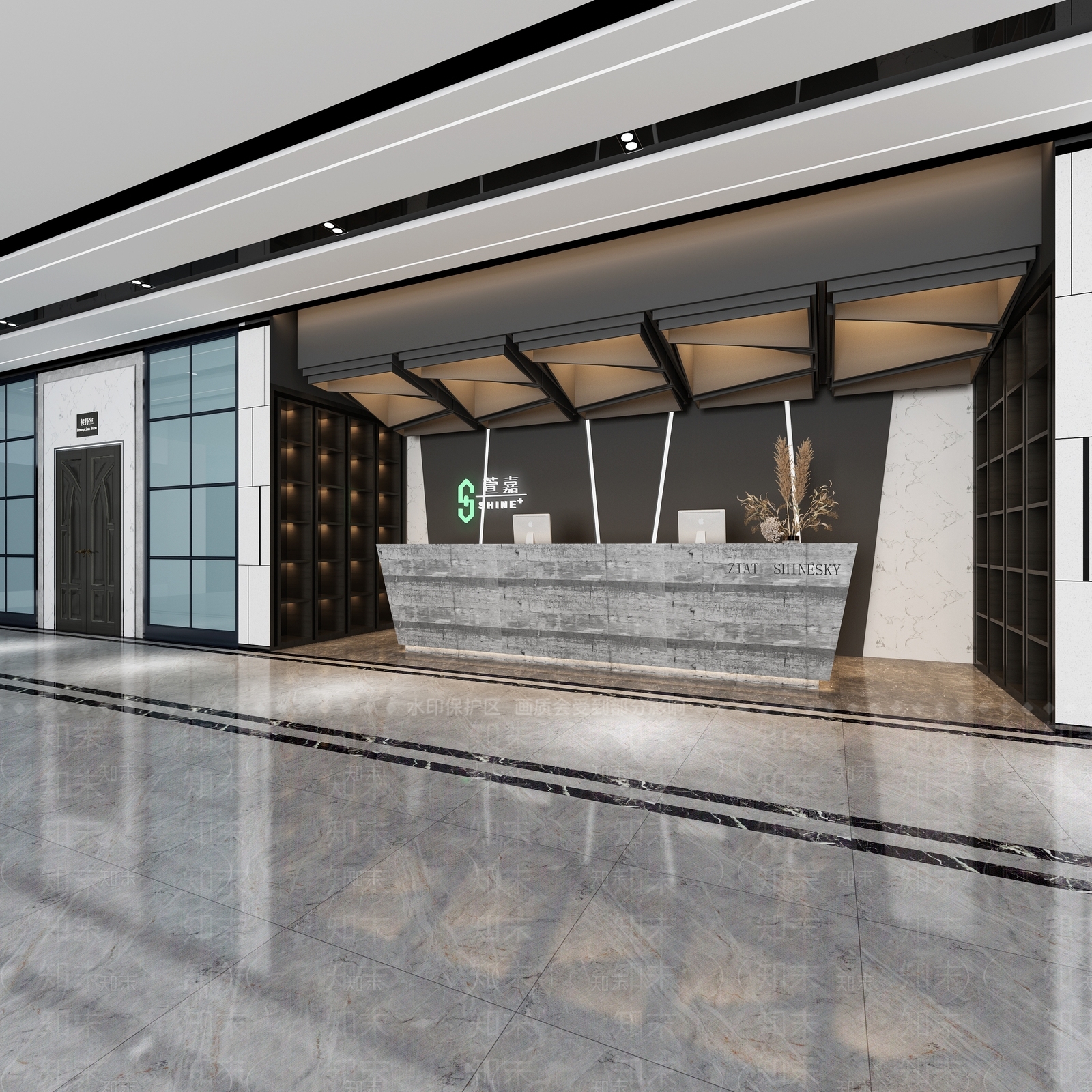 现代前台背景墙3D模型下载【ID:752633782】