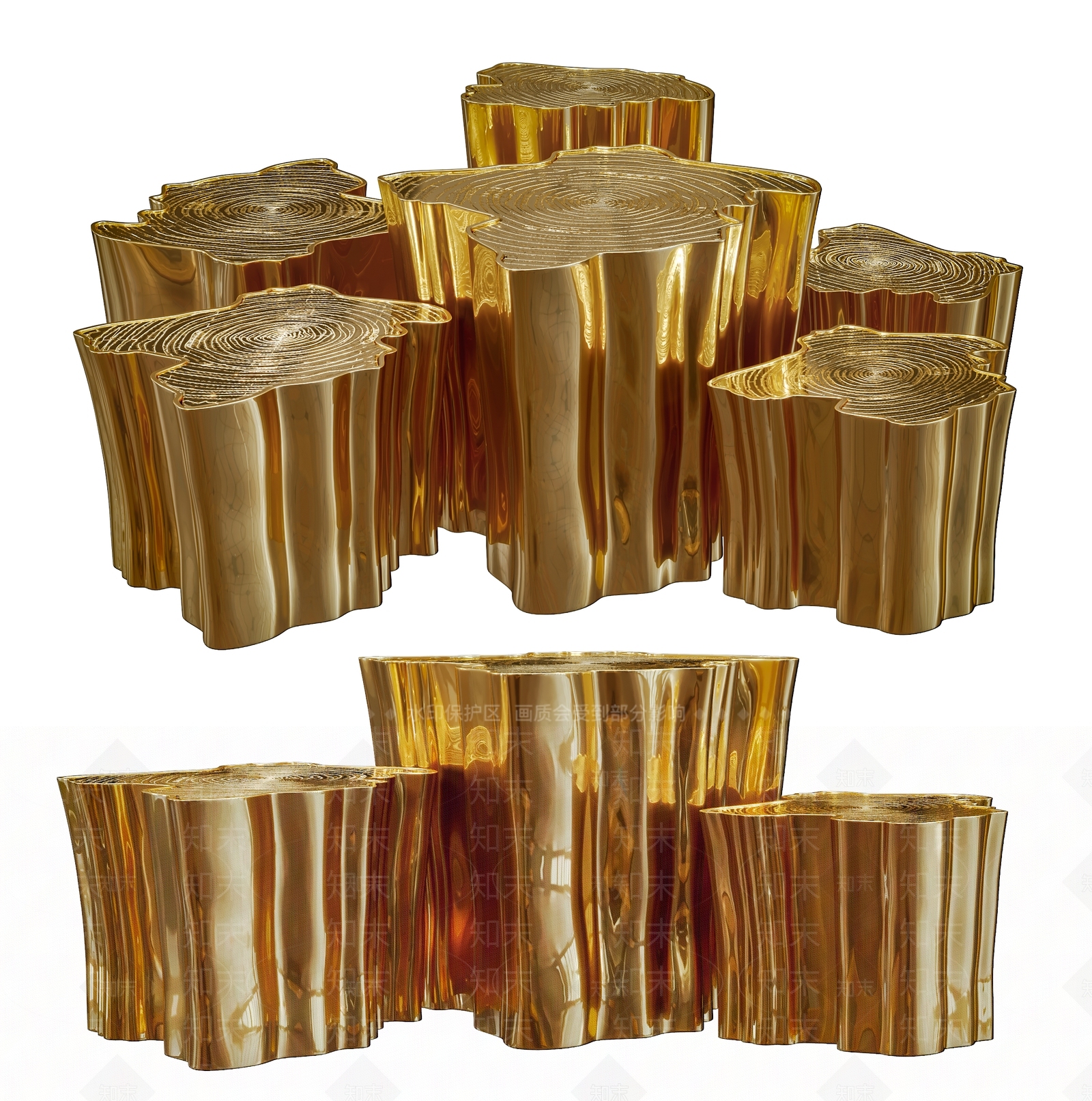 现代简欧香槟金树桩茶几3D模型下载【ID:952673638】