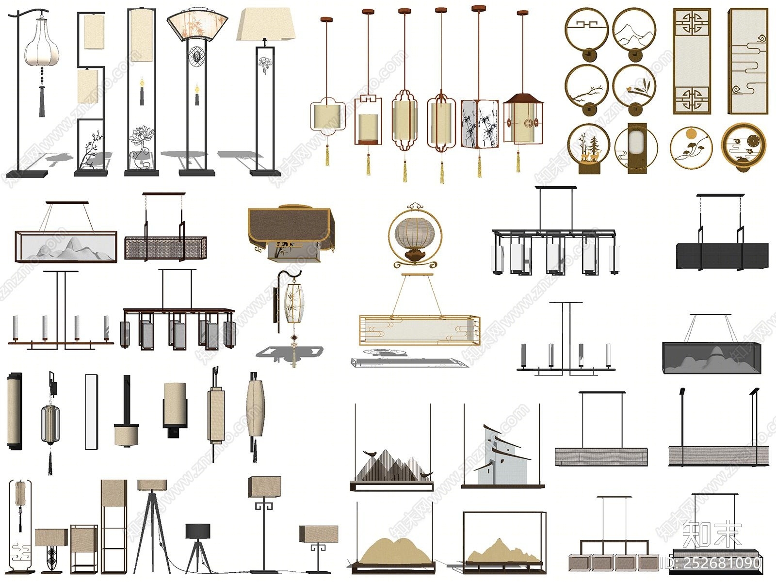 新中式灯具组合SU模型下载【ID:252681090】