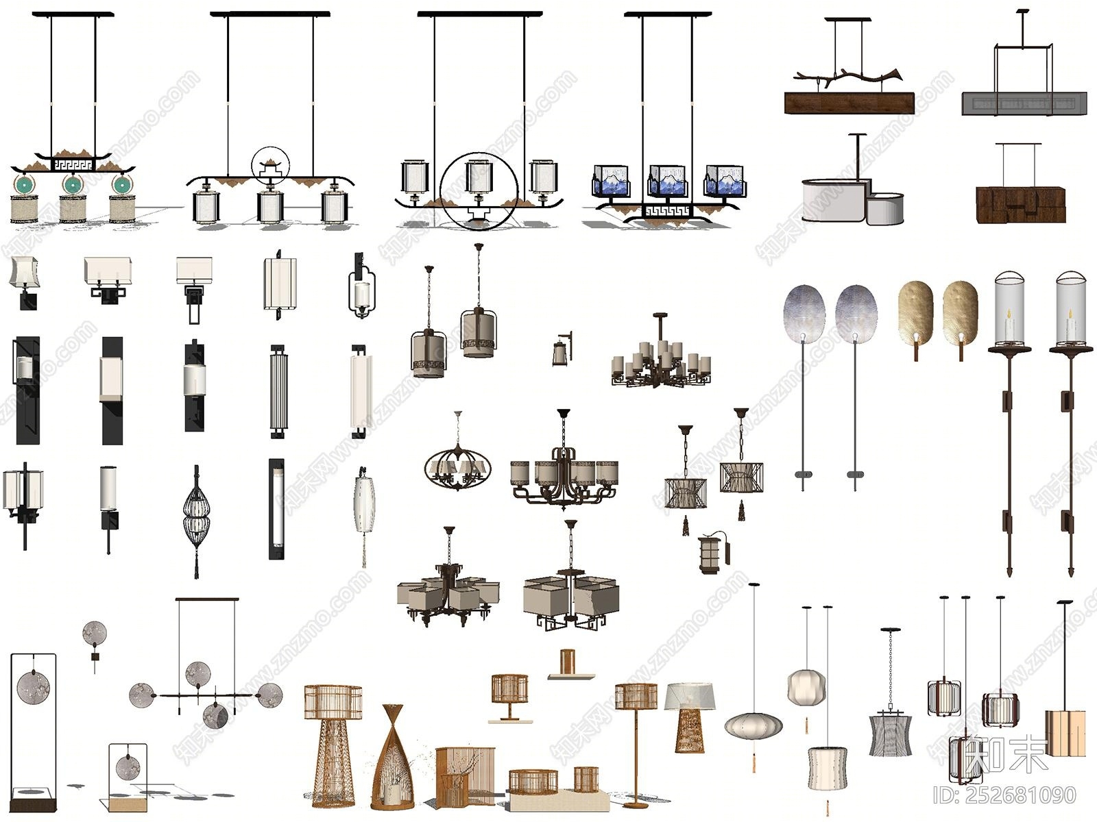 新中式灯具组合SU模型下载【ID:252681090】