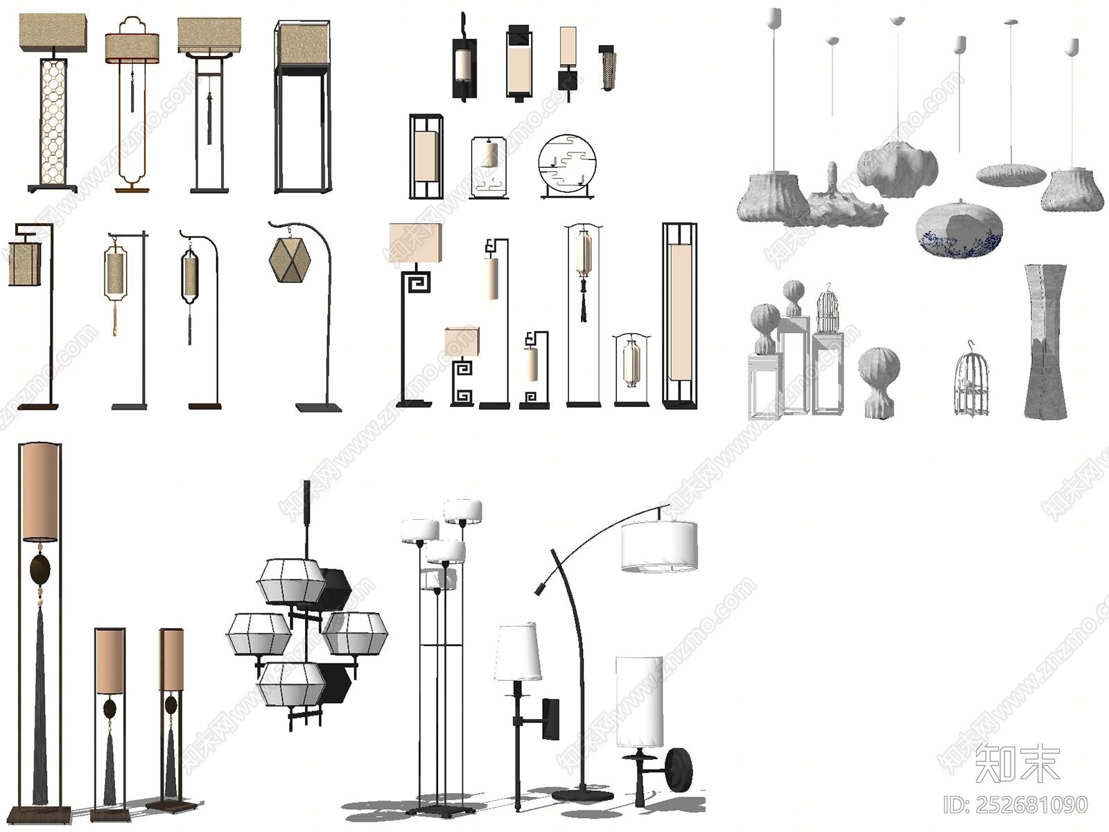 新中式灯具组合SU模型下载【ID:252681090】