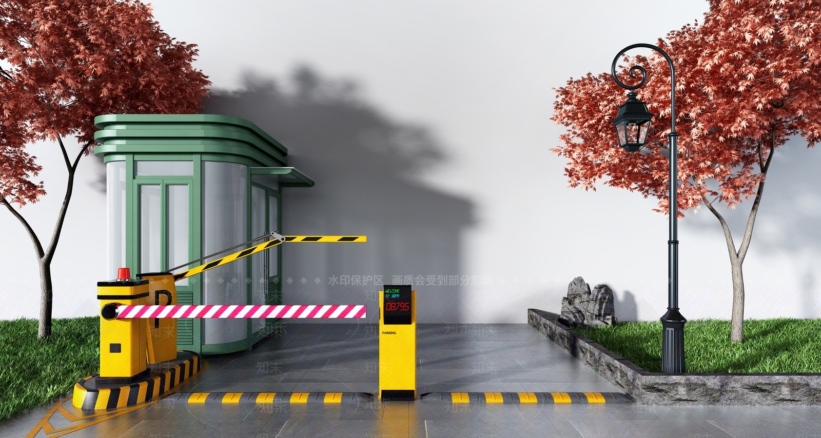 现代保安亭收费杆3D模型下载【ID:952700334】