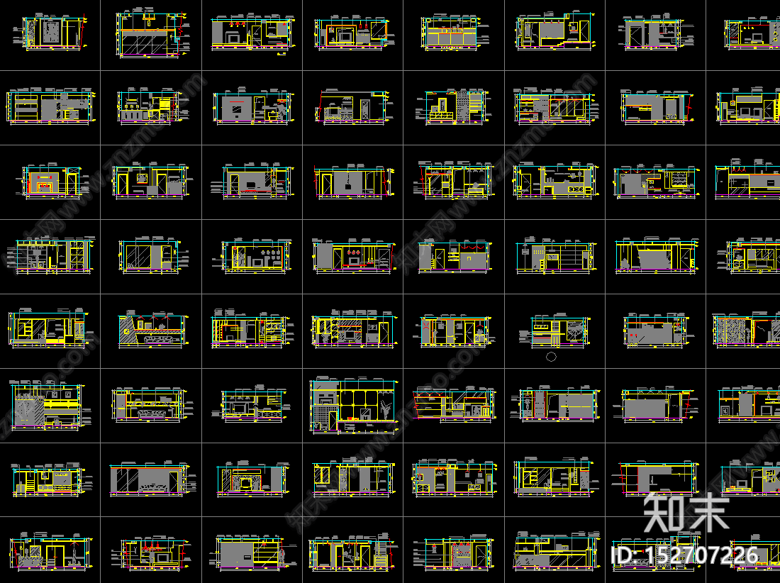 366套室内电视背景墙施工图CAD图库施工图下载【ID:152707226】