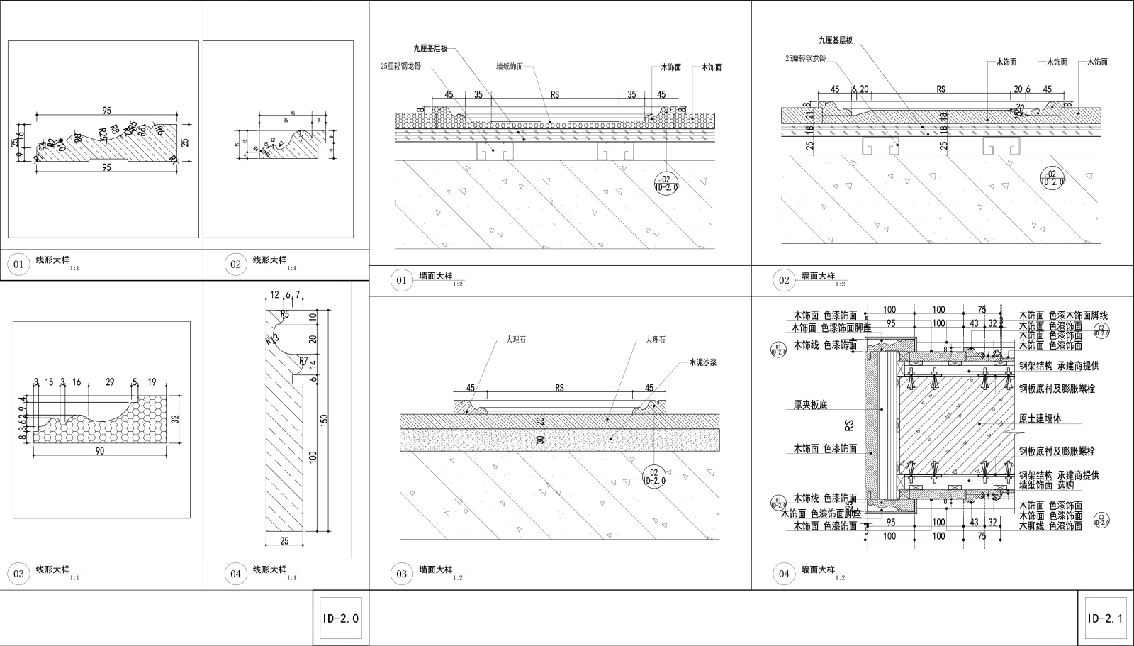 欧式室内墙面装饰造型大样图cad施工图下载【ID:252708936】