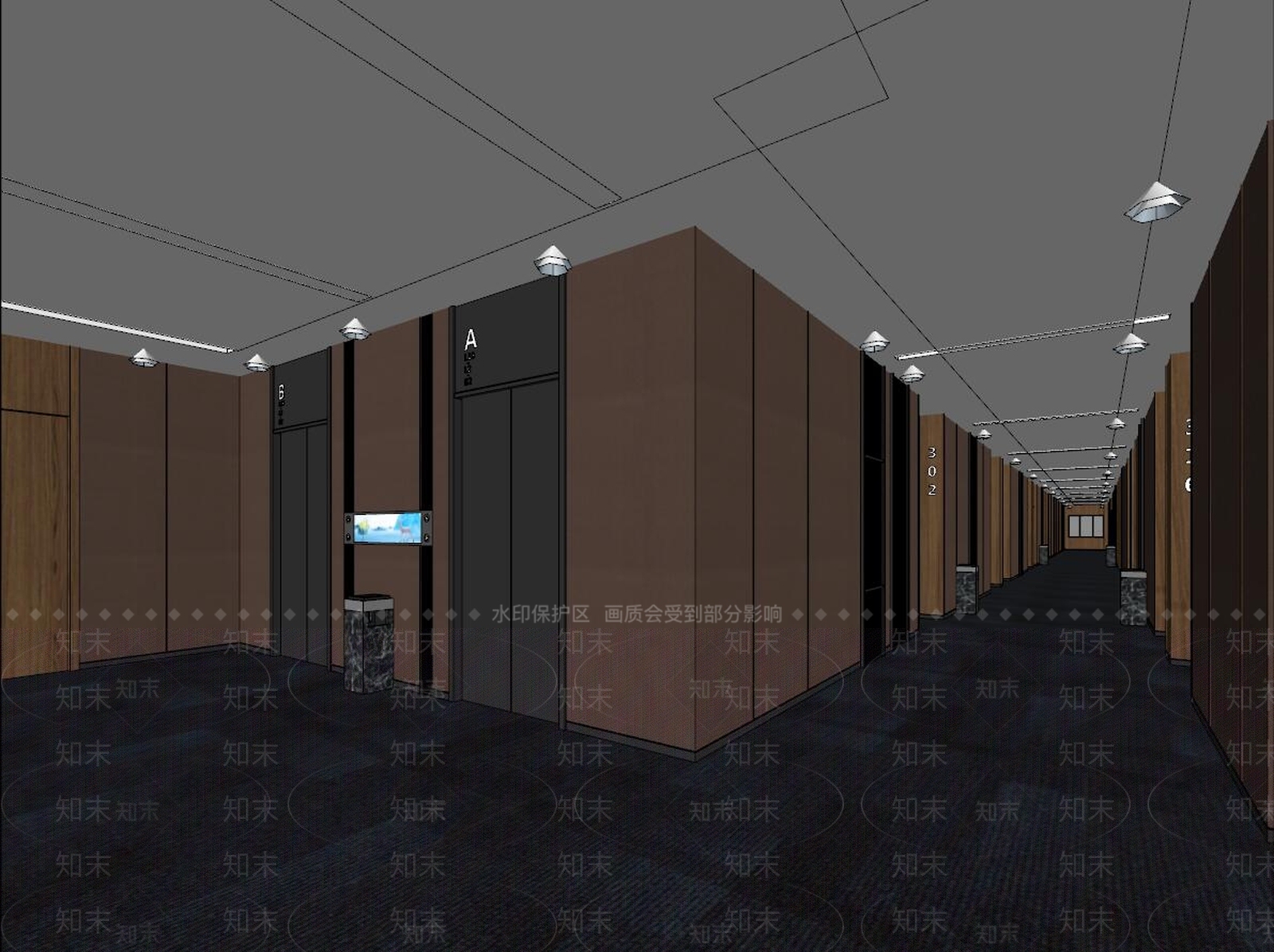 现代风格酒店玄关过道SU模型下载【ID:952719436】