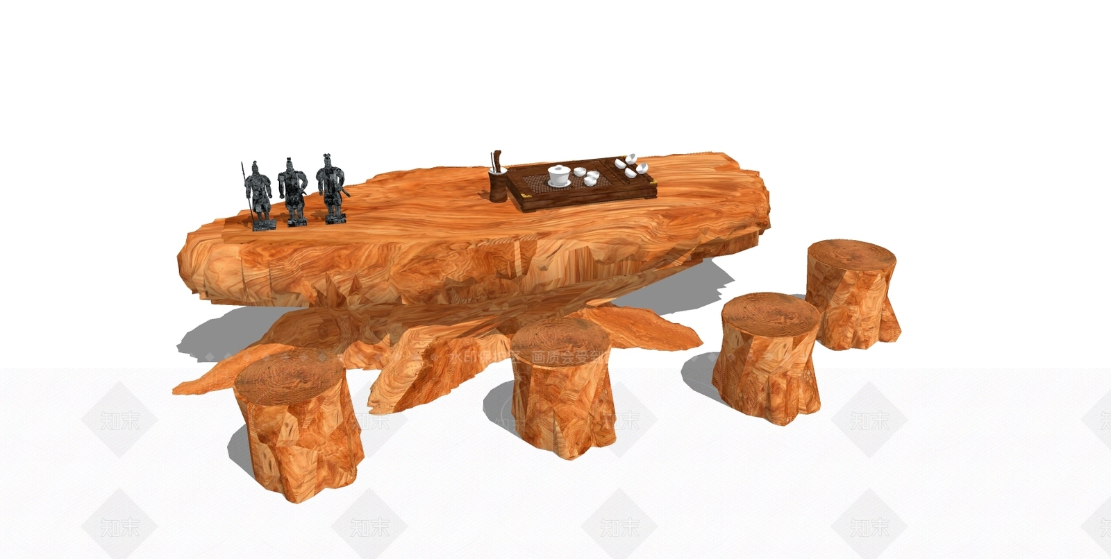 新中式风格根雕茶几SU模型下载【ID:652750557】