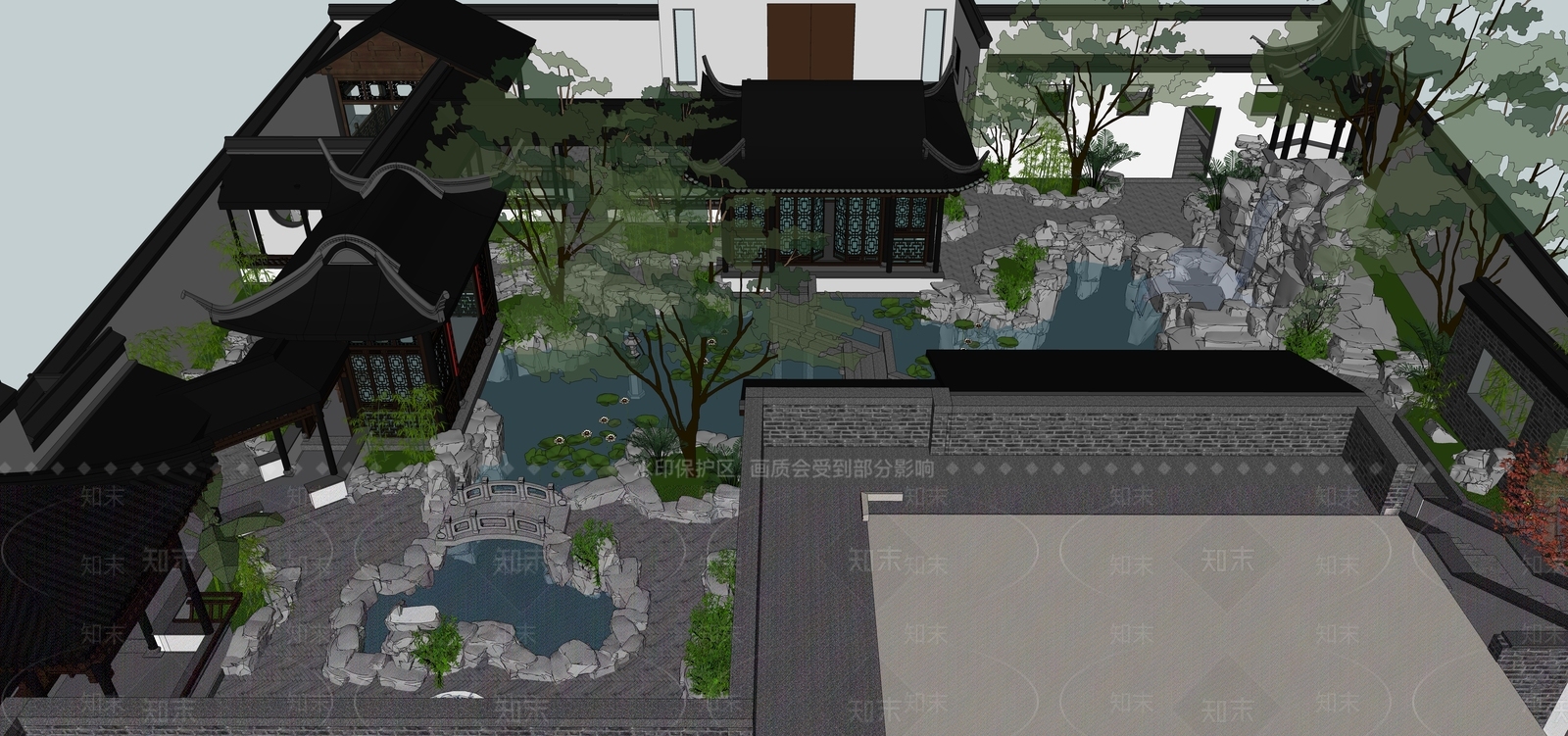 中式别墅庭院SU模型精品下载_SketchUp模型_知末网