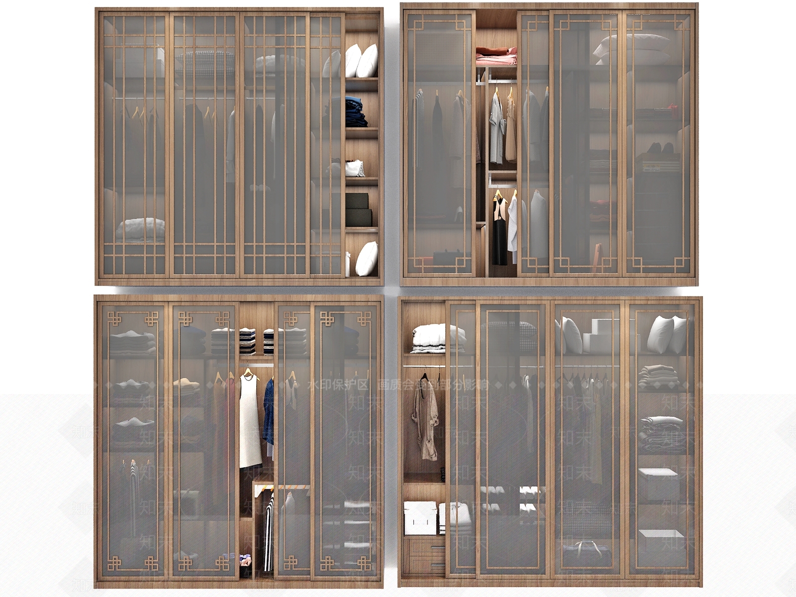 新中式移门衣柜3D模型下载【ID:952782906】