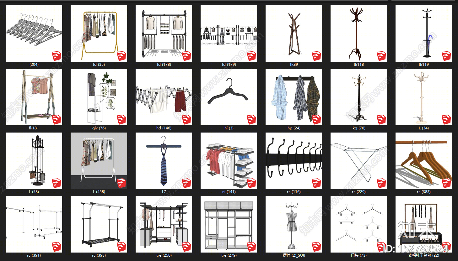 现代风格衣架SU模型下载【ID:152783524】
