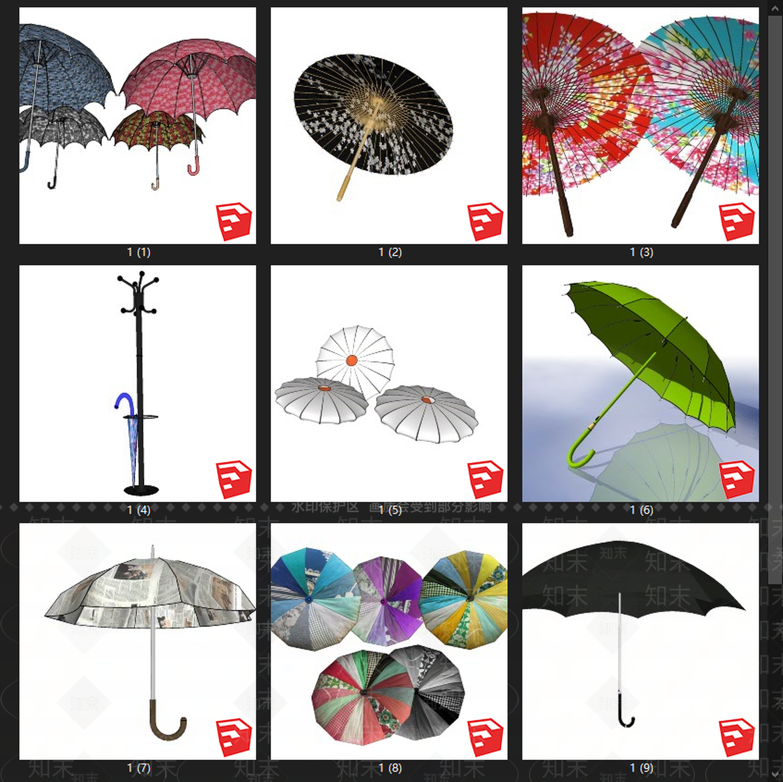 现代风格雨伞SU模型下载【ID:252809864】