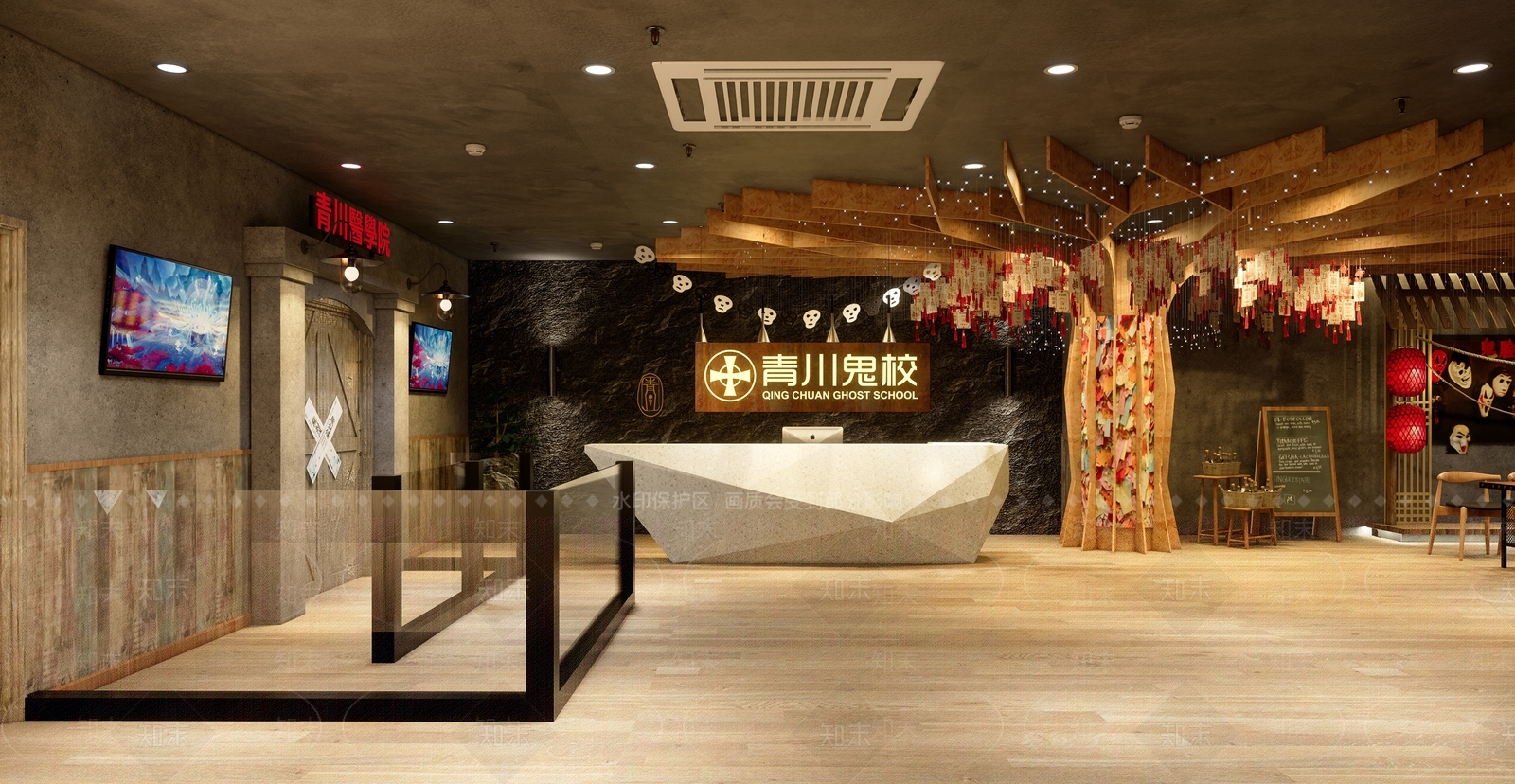 现代鬼校门头接待大厅SU模型下载【ID:752829610】