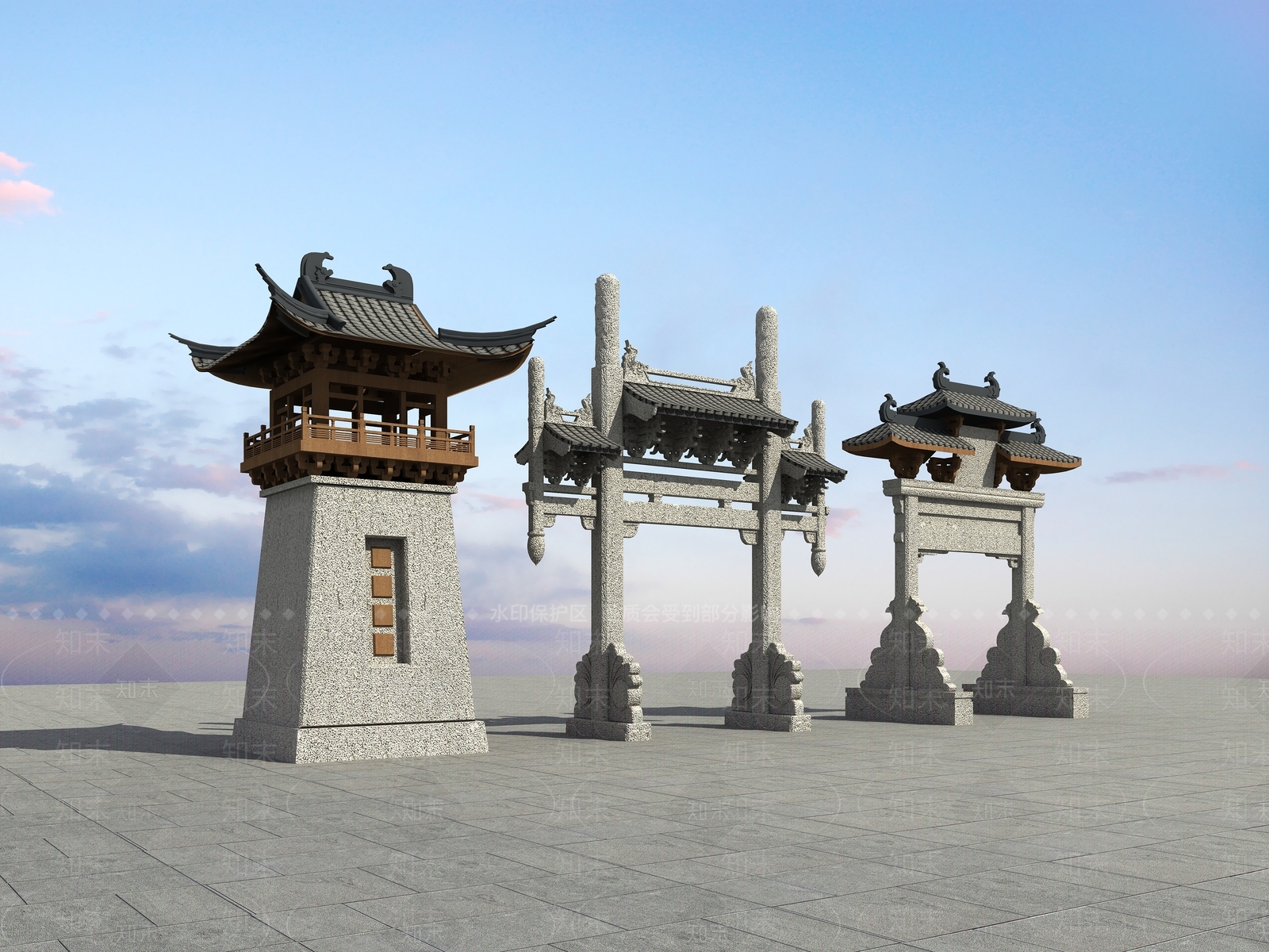 中式牌坊3D模型下载【ID:252869866】
