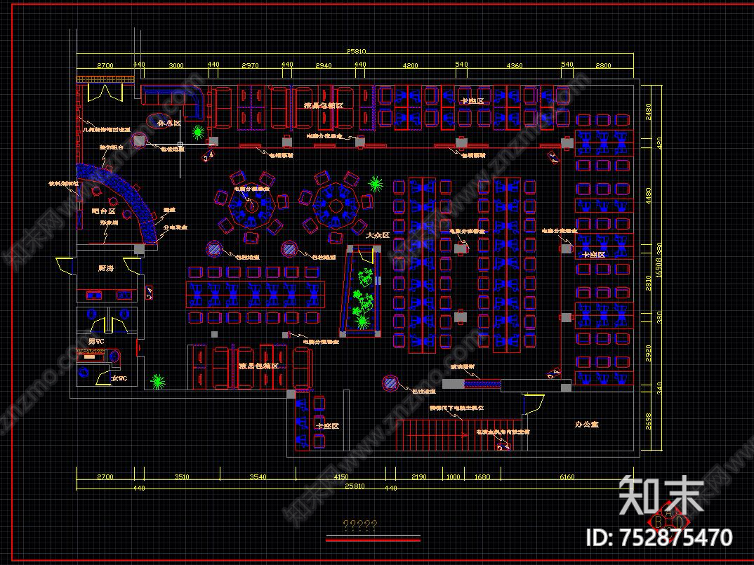 现代网吧设计装修施工图cad施工图下载【ID:752875470】