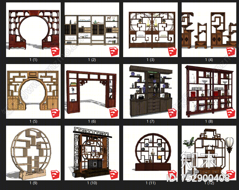 中式风格博古架SU模型下载【ID:752900408】