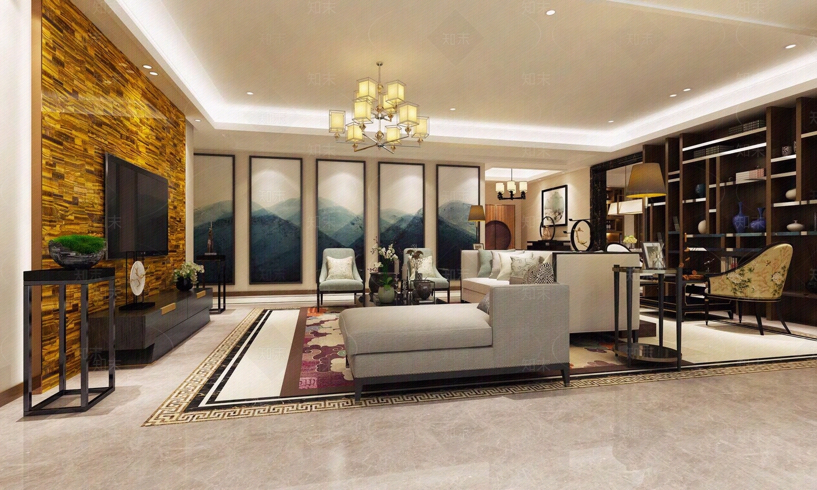 新中式客厅贴图下载【ID:452905475】