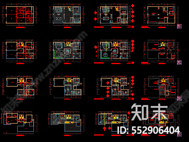 15套别墅CAD施工图+平面图施工图下载【ID:552906404】