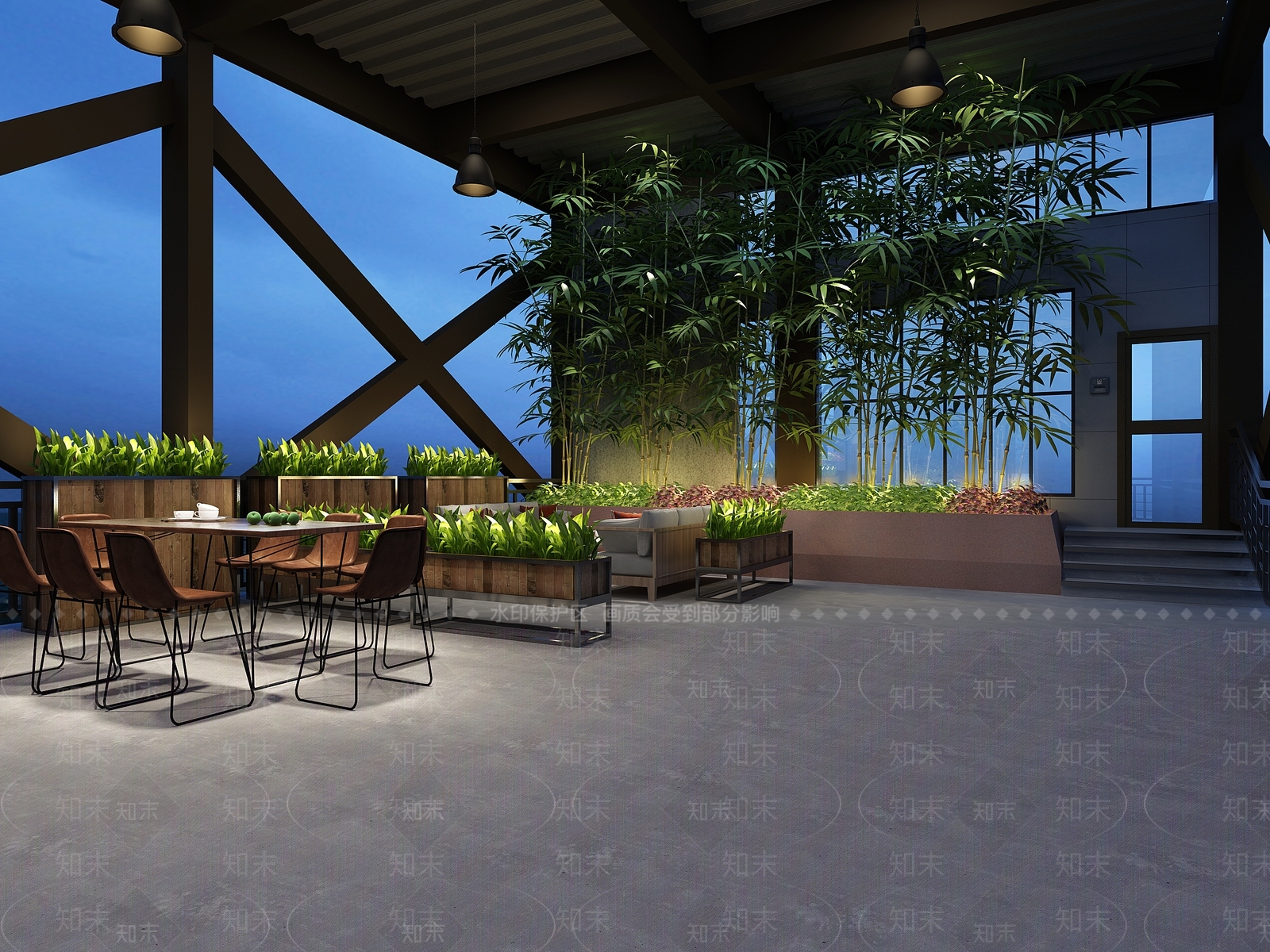 工业风屋顶花园设计3D模型下载【ID:552912436】