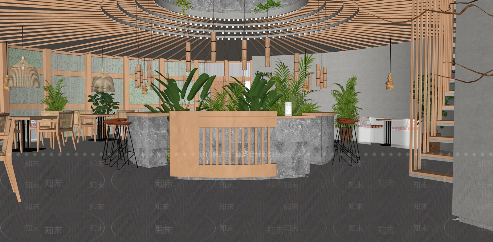 现代风格全日餐厅SU模型下载【ID:852920993】