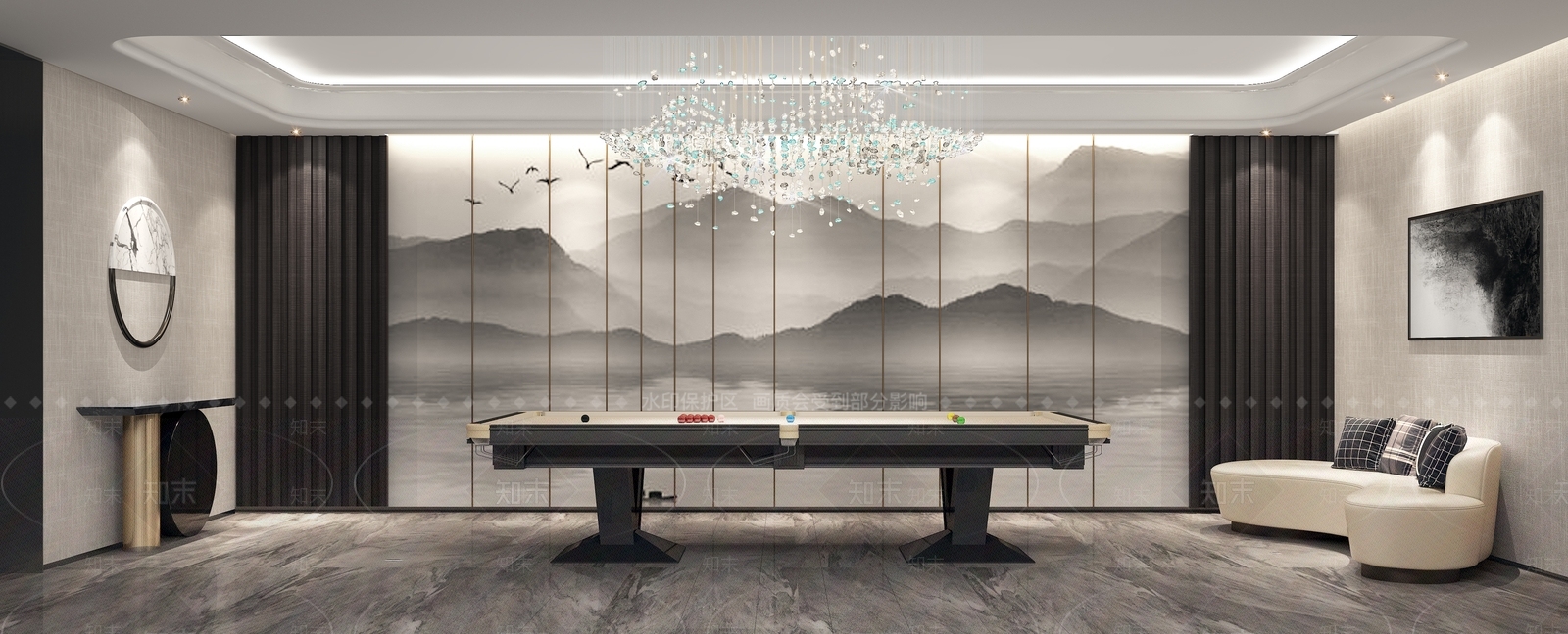 新中式台球活动室3D模型下载【ID:952947859】