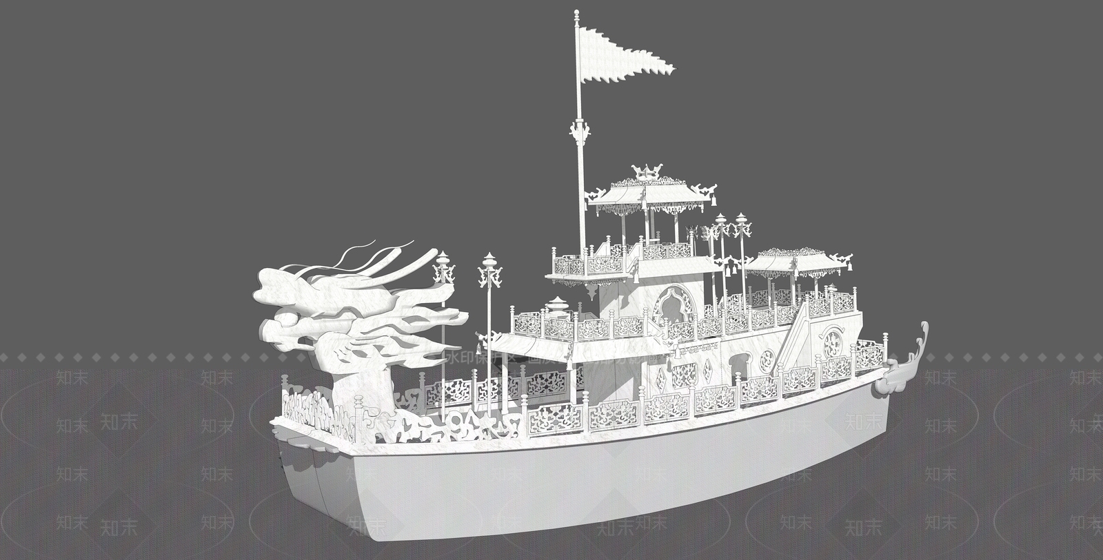 中式风格古代船SU模型下载【ID:652957412】
