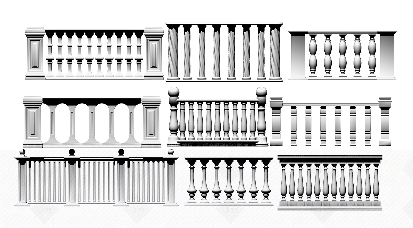欧式风格大理石栏杆SU模型下载【ID:452979382】