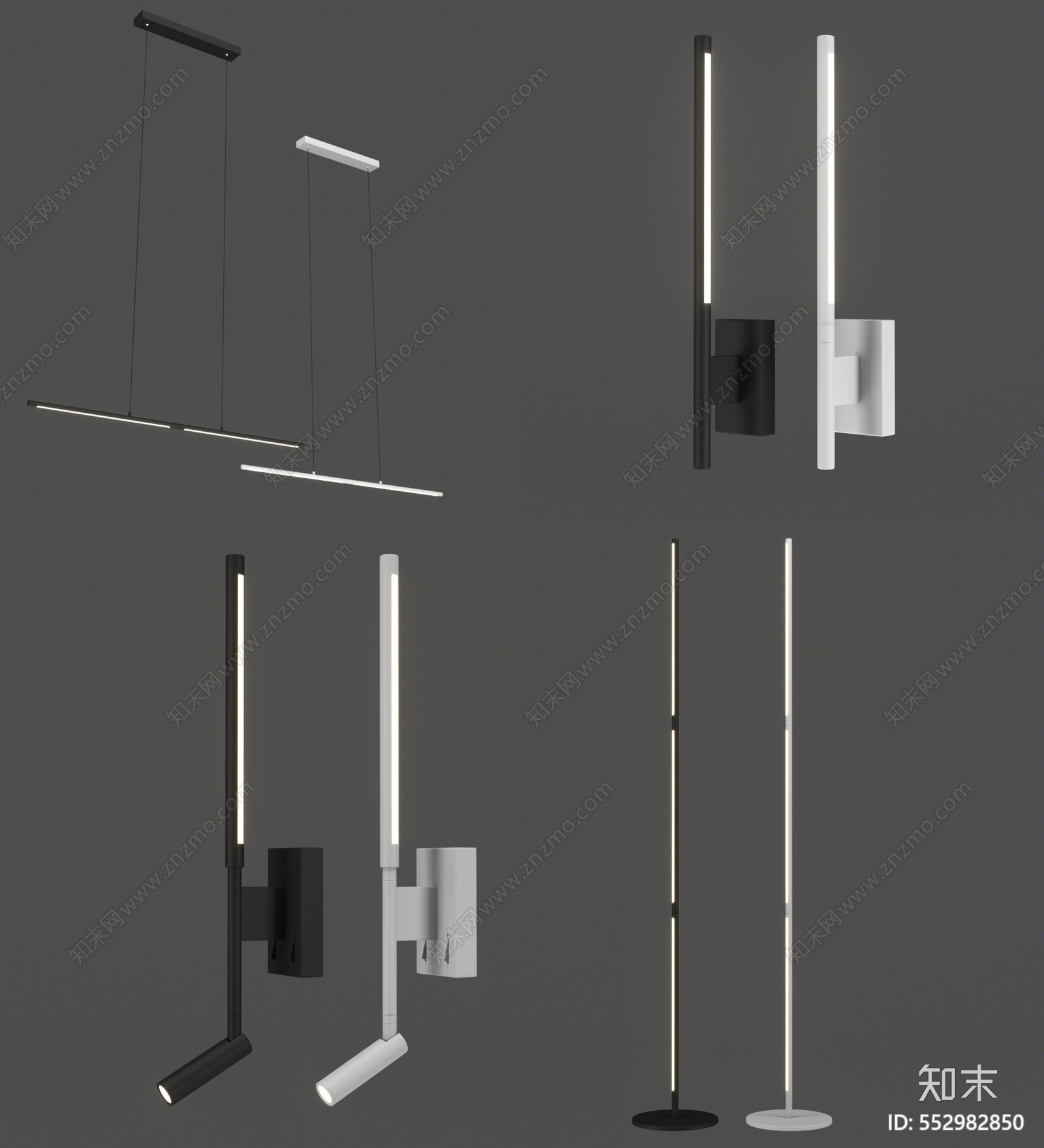 现代条形led灯具组合3D模型下载【ID:552982850】