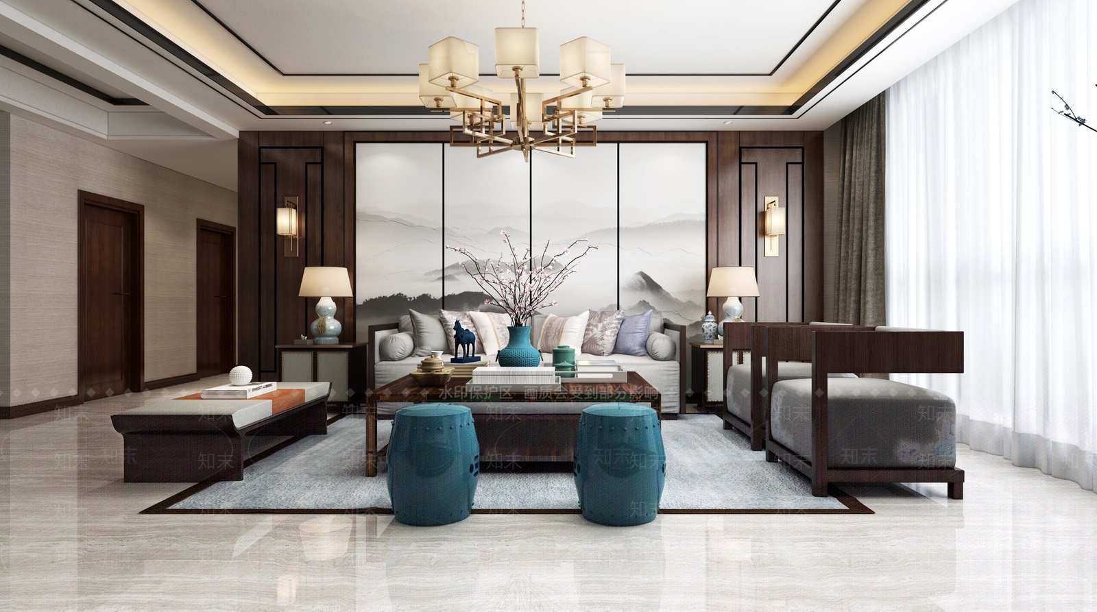 新中式客厅餐厅3D模型下载【ID:452999330】