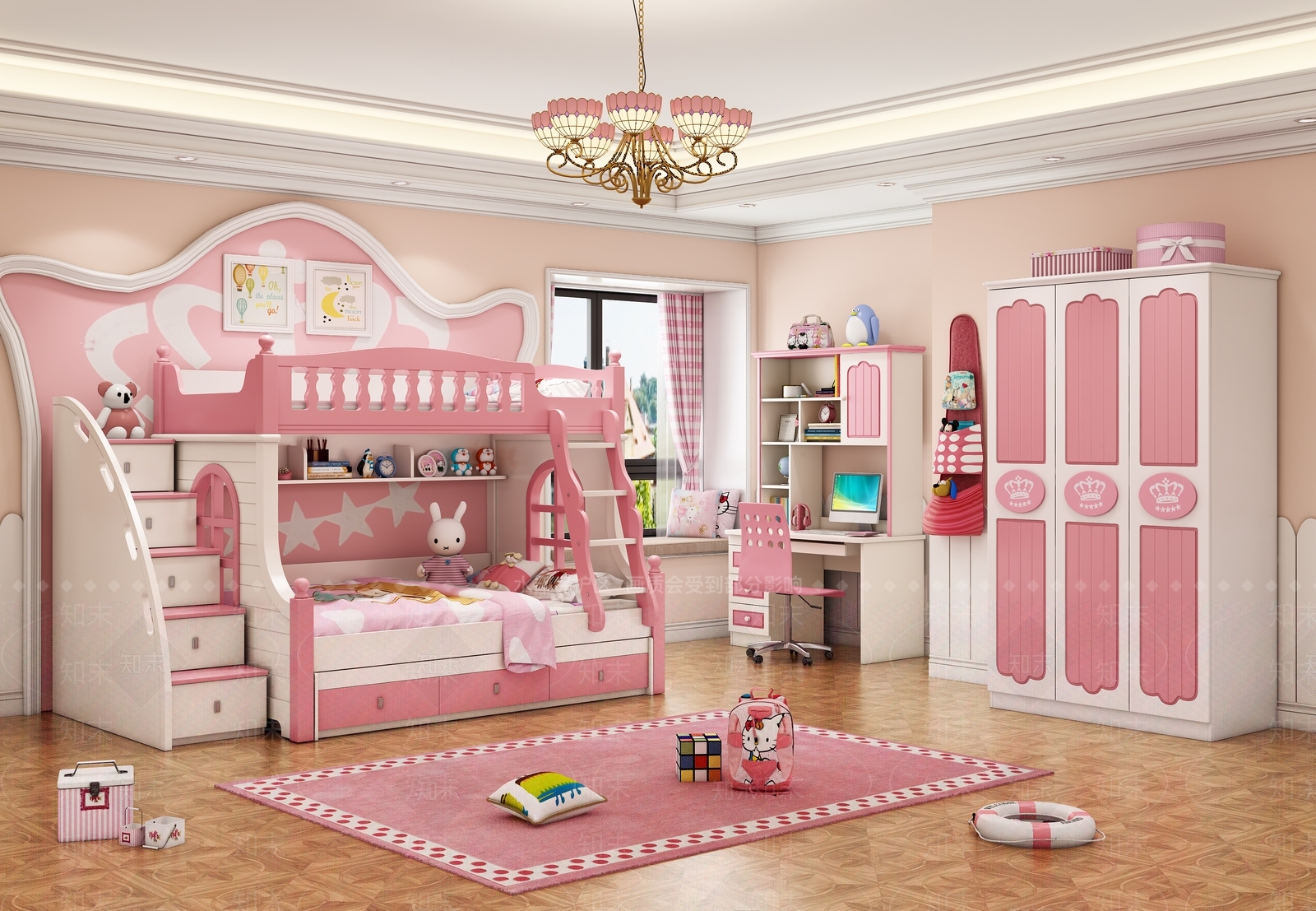 现代儿童公主房3D模型下载【ID:453031685】