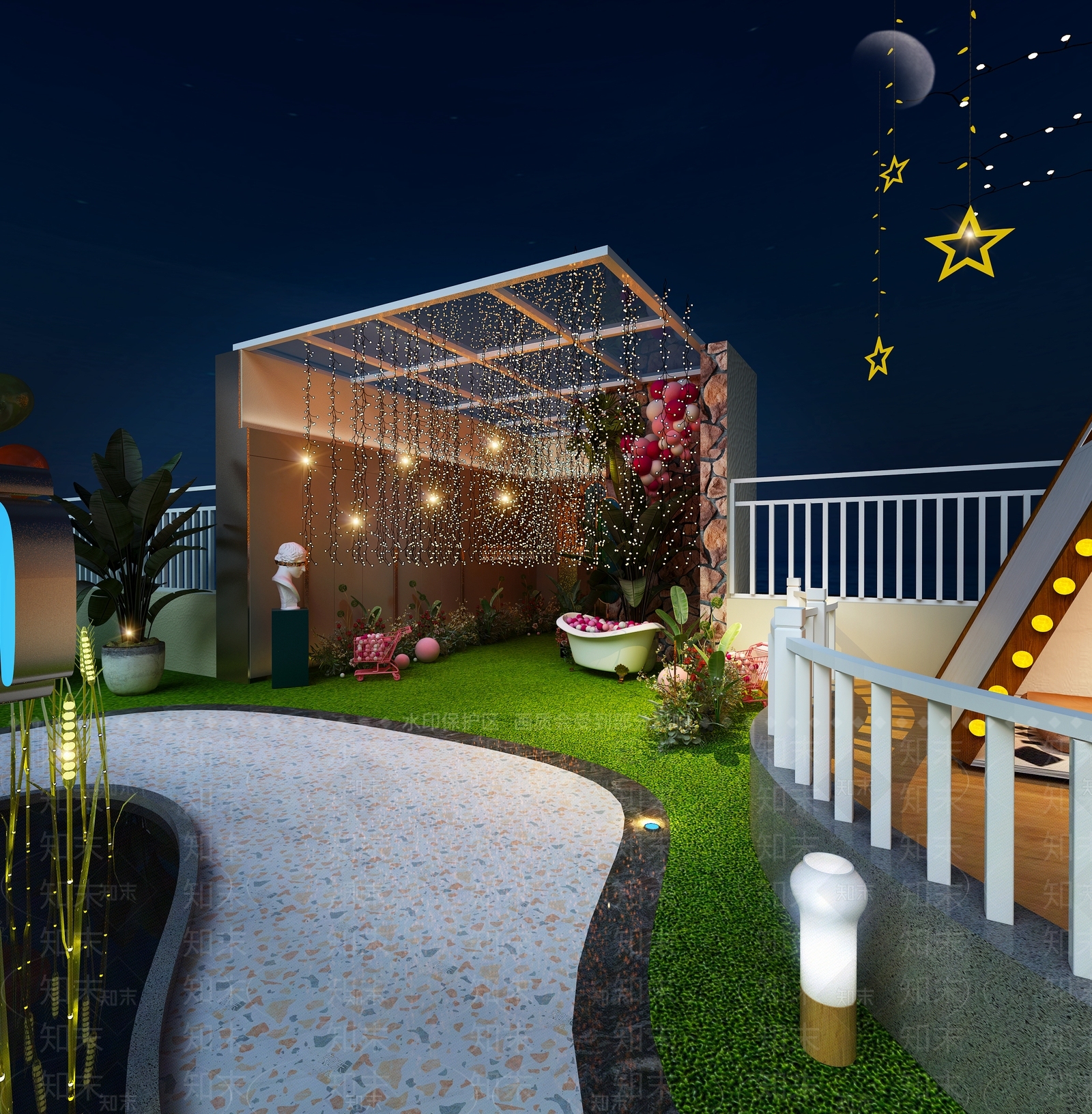 现代网红帐篷音乐餐厅3D模型下载【ID:253037976】