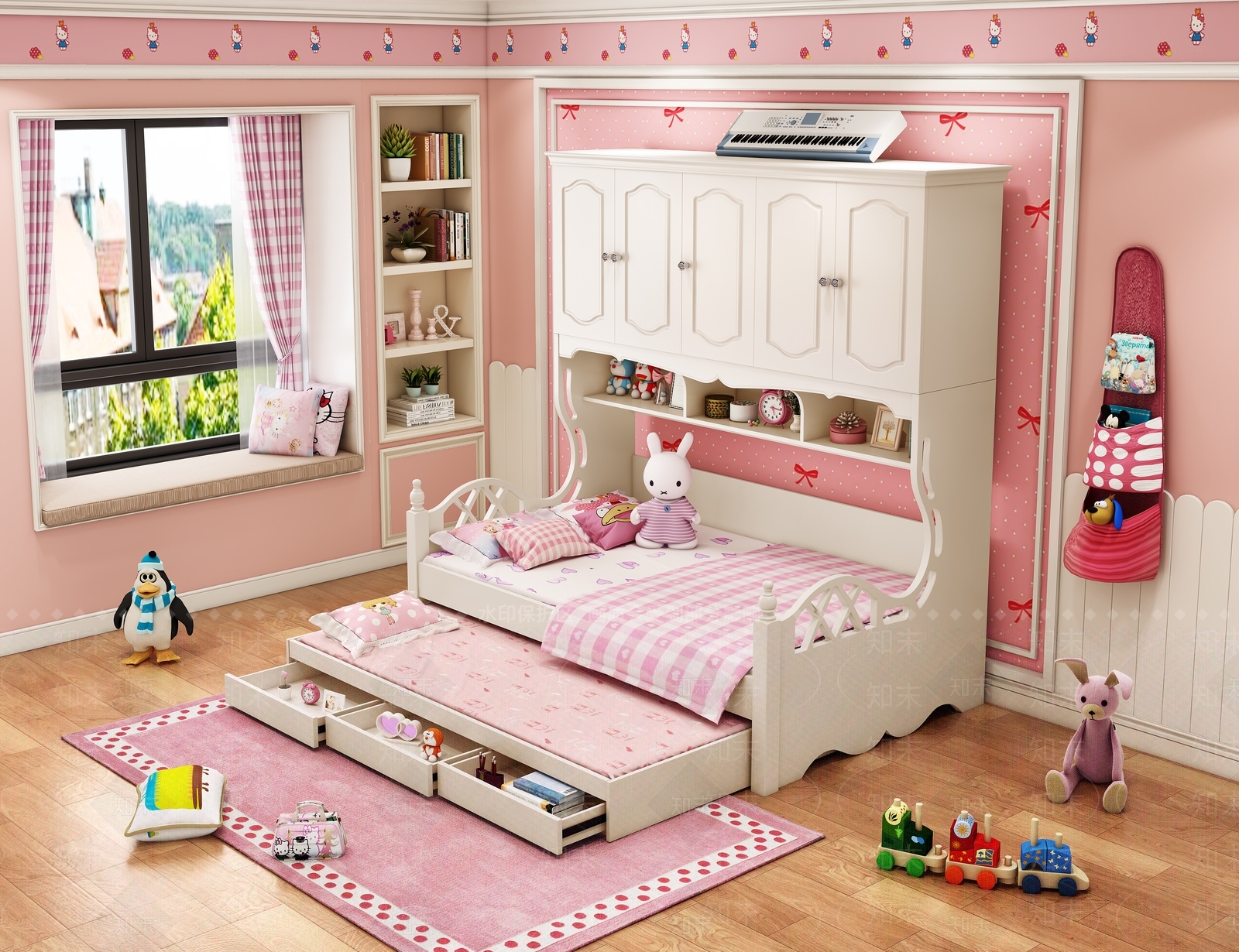 现代儿童公主房3D模型下载【ID:453032659】