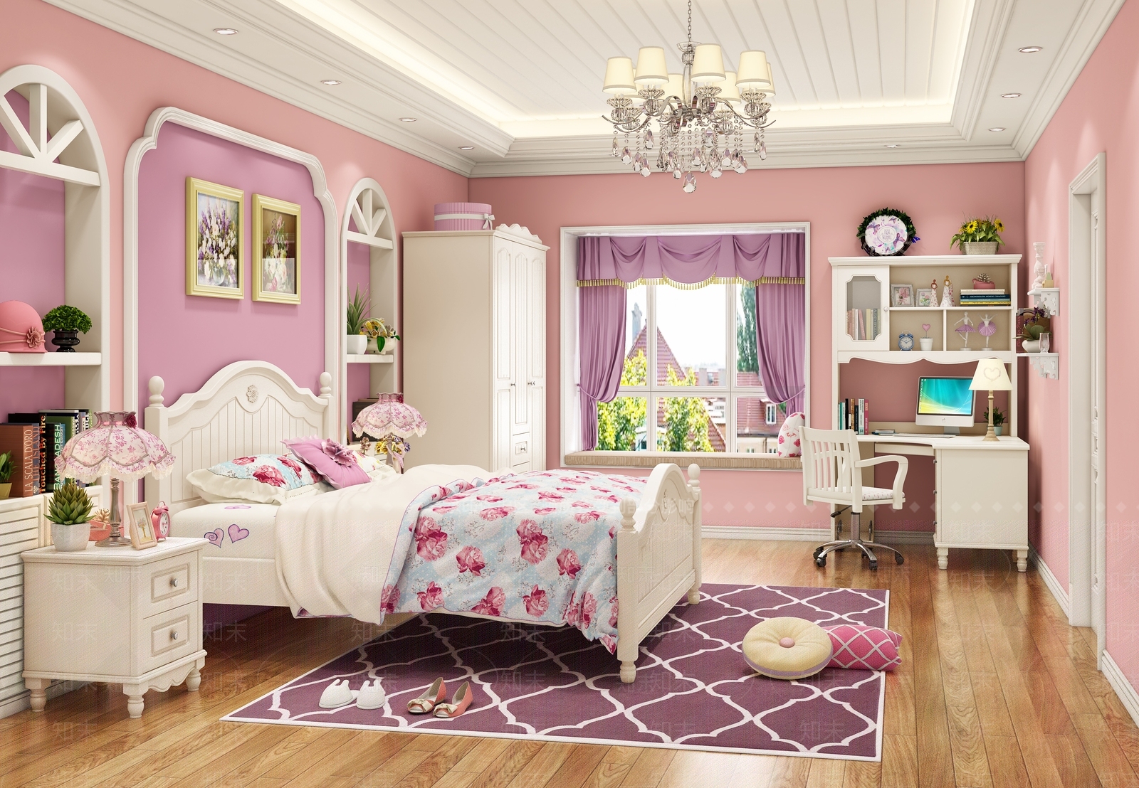 现代儿童公主房3D模型下载【ID:453033631】