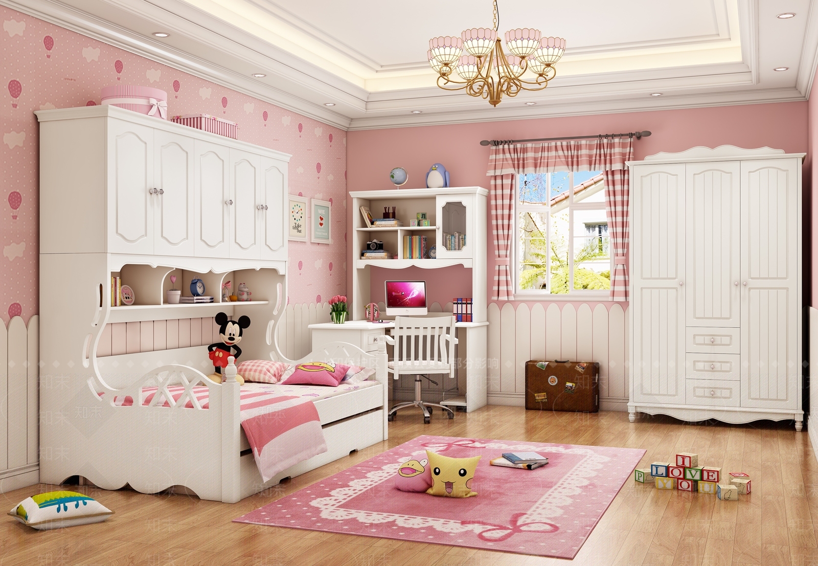 现代儿童公主房3D模型下载【ID:453034674】