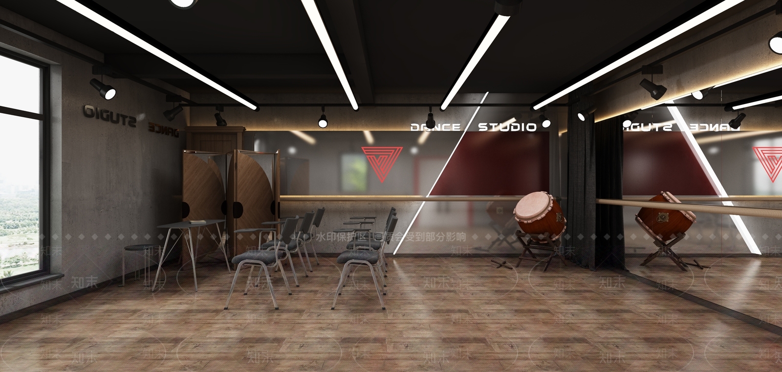 工业风舞蹈排练室3D模型下载【ID:553036063】